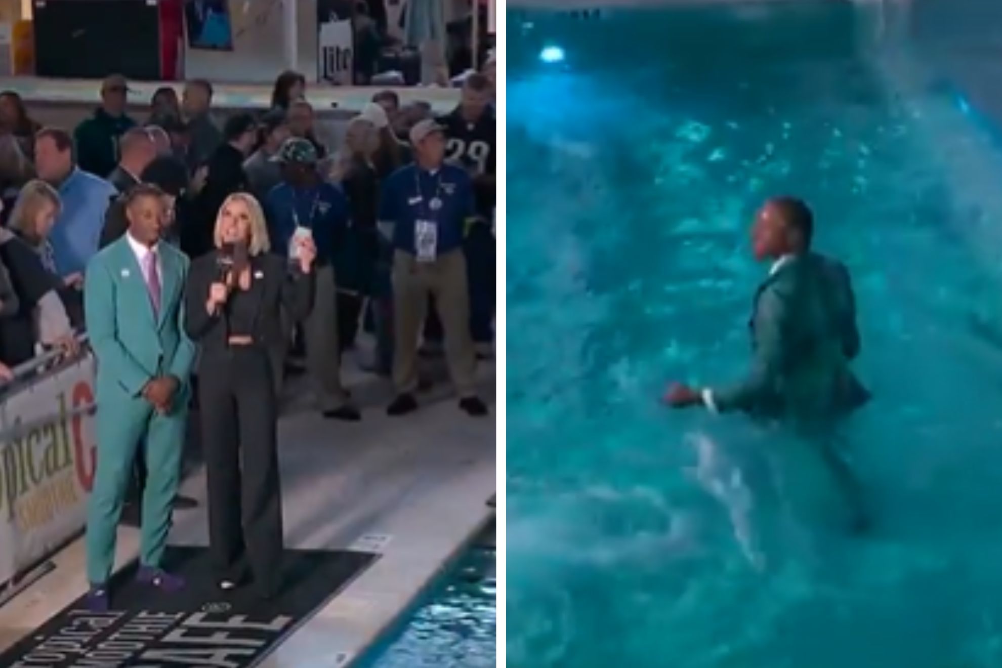 Robert Griffin III makes a splash on live TV after jumping in Jaguars pool fully dressed