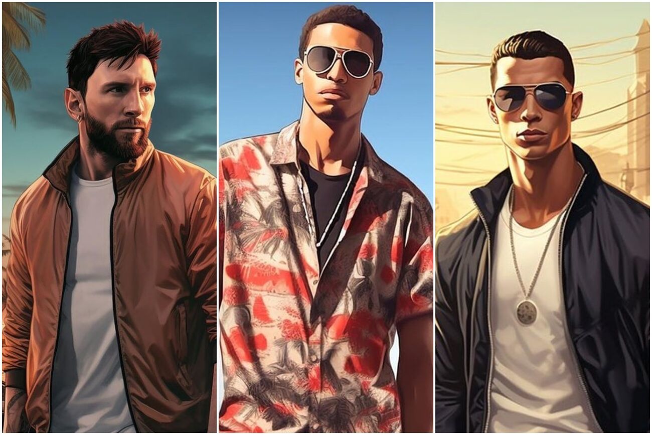 This is what soccer players would look like if they were characters in GTA 6: Messi, Cristiano, Bellingham, Vinicius...