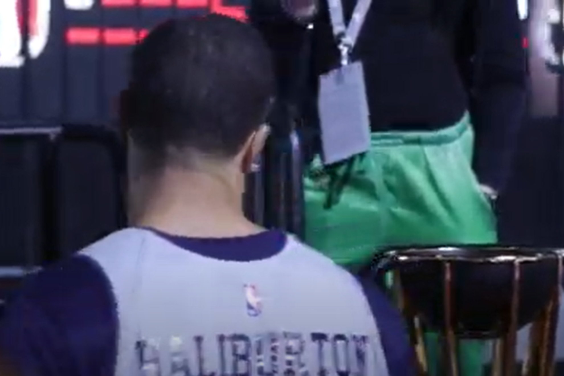 Haliburton poses with the NBA Cup.