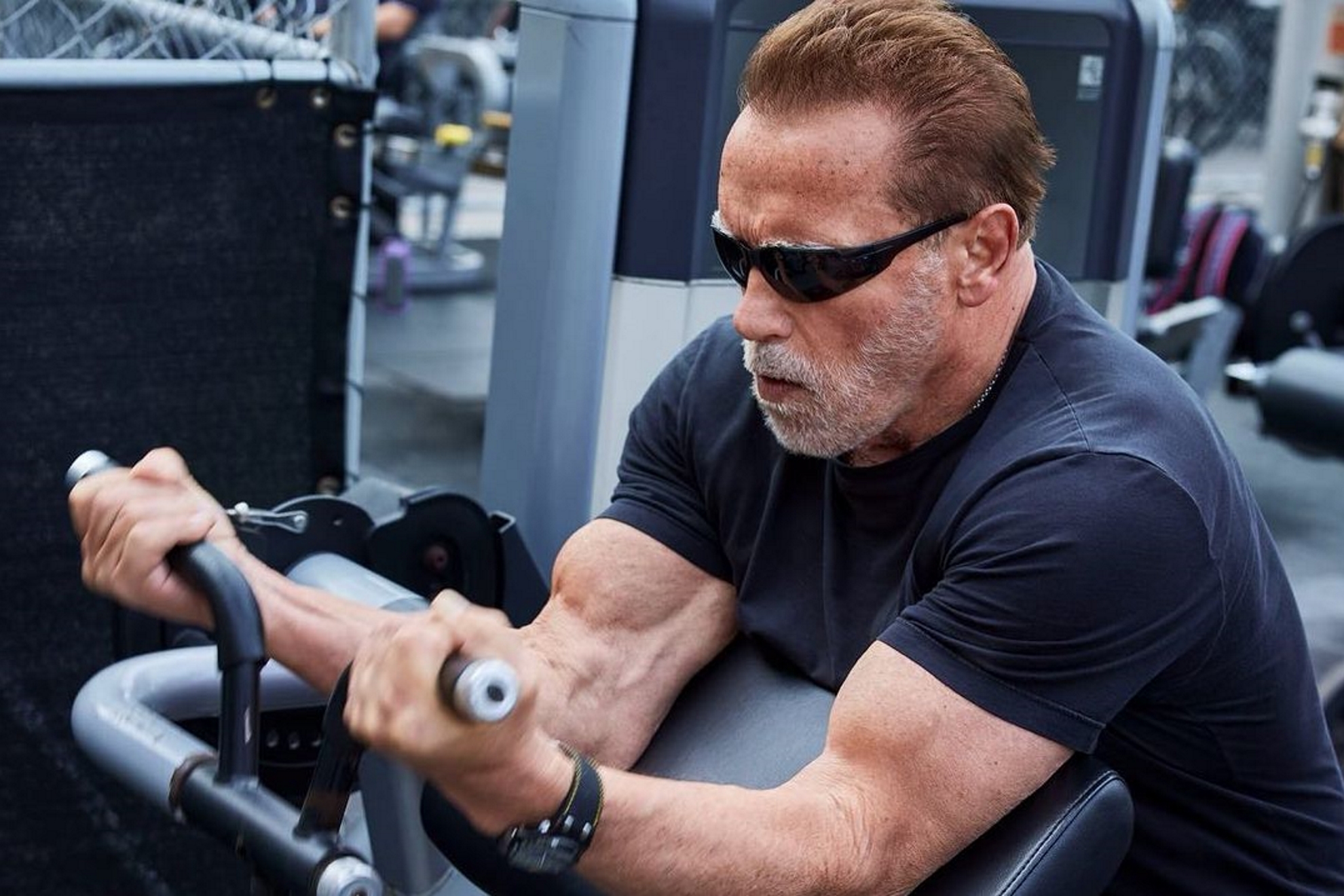 Arnold Schwarzenegger in the gym