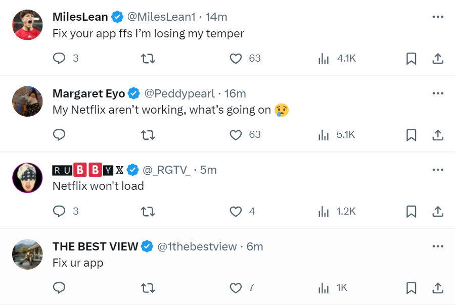 Social media users reply to Netflix' latest post on the social platform 'X'.