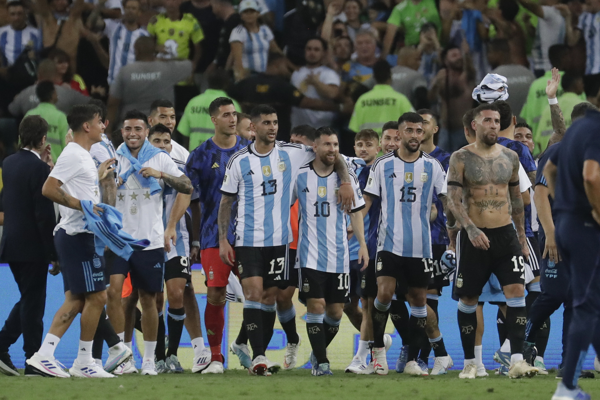Argentina celebrate winning at the Maracana.