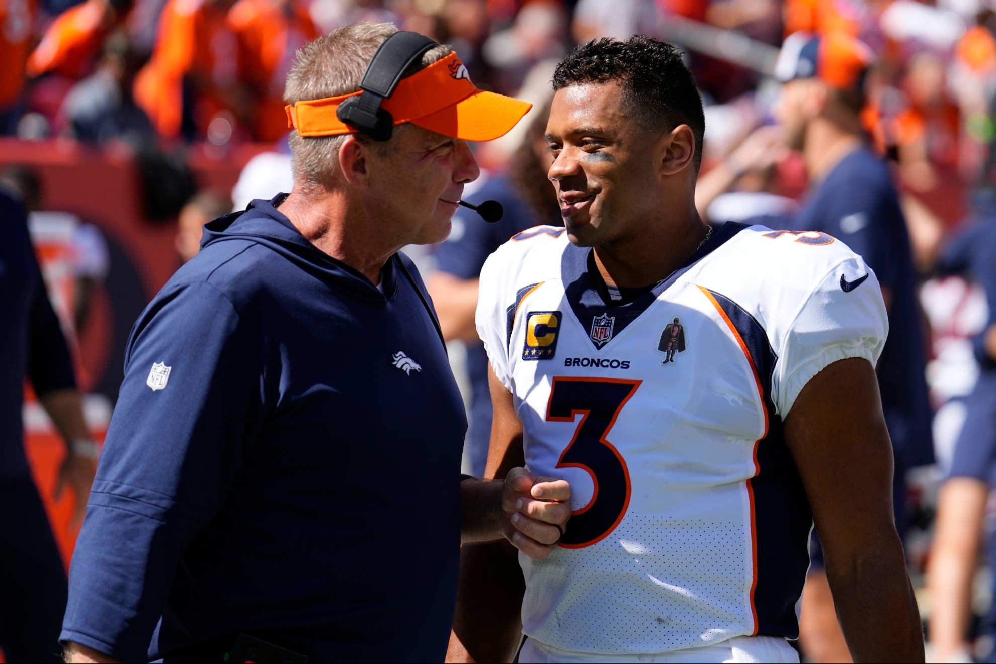 Denver Broncos head coach Sean Payton and quarterback Russell Wilson.