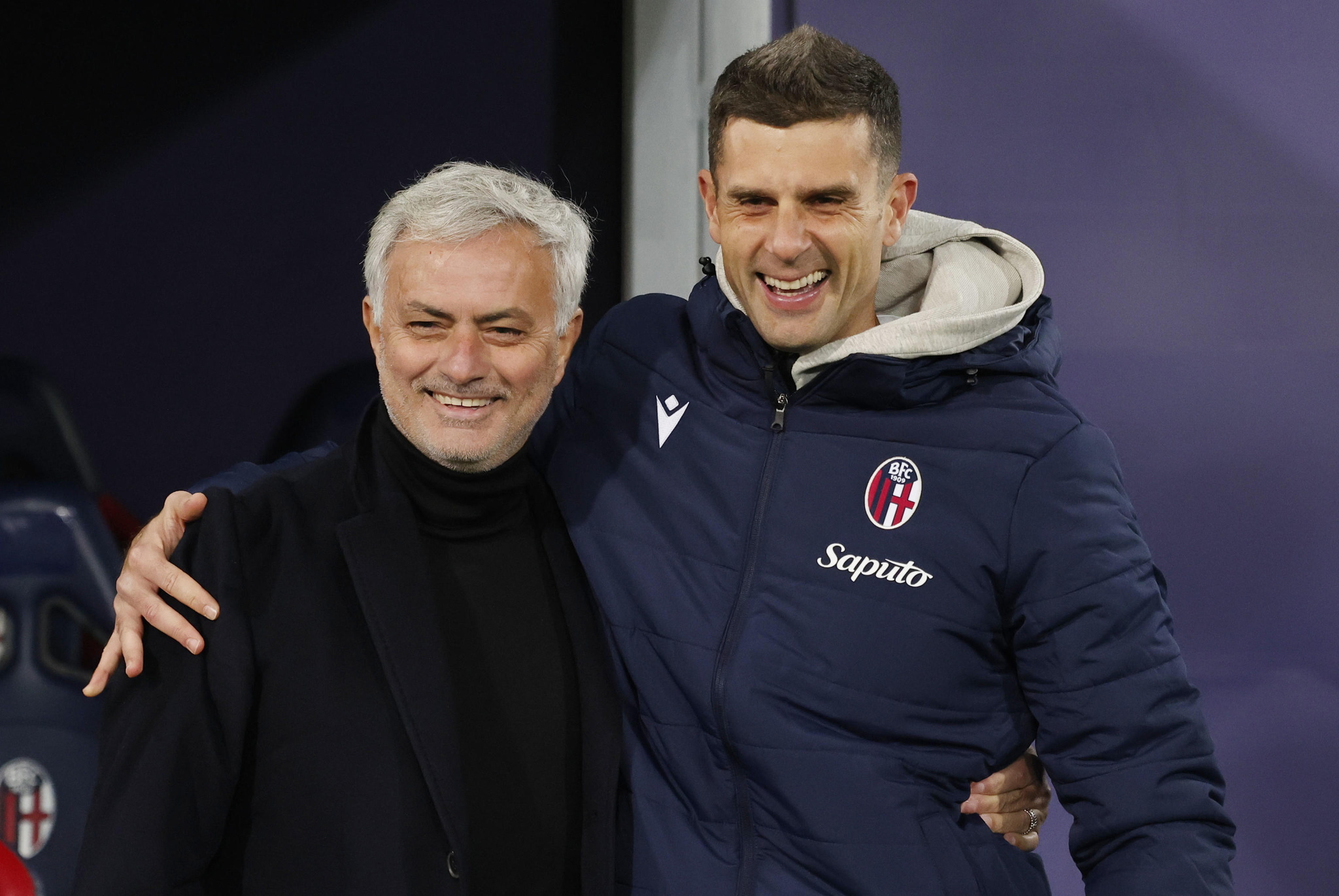 Mourinho e Thiago Motta, prima di Bologna-Roma.