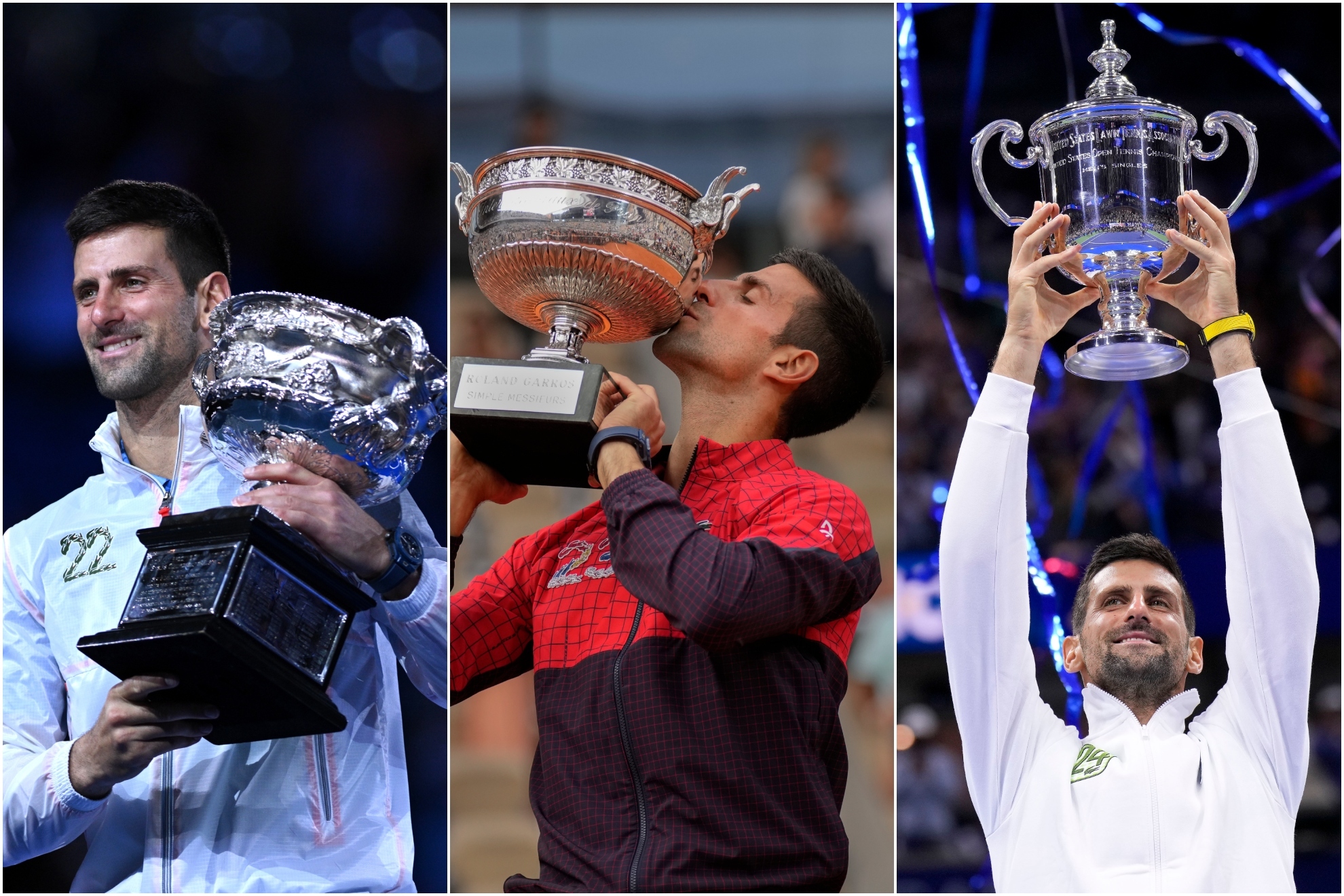 Novak Djokovic levanta los tres Grand Slam que ha ganado este 2023