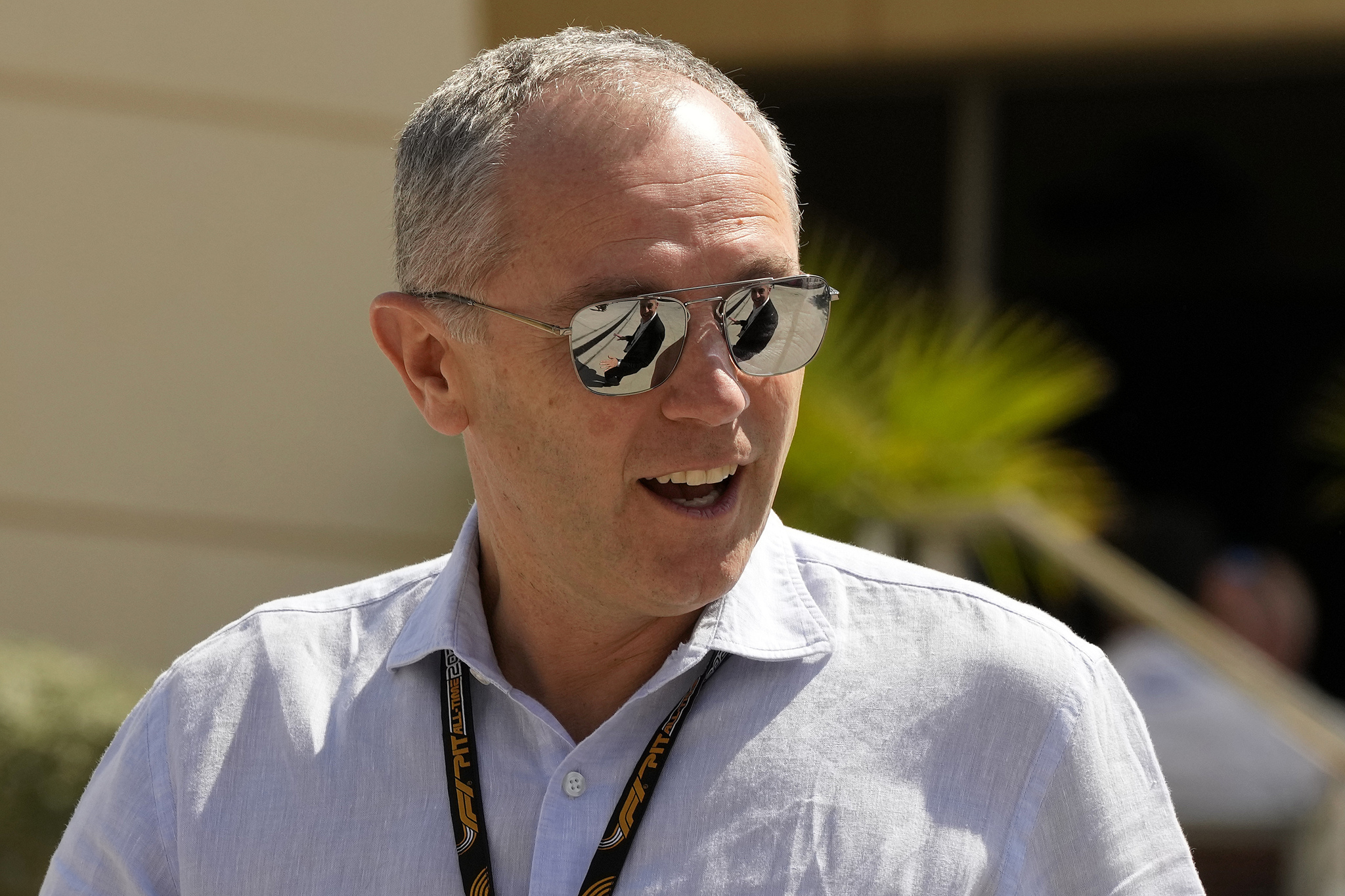 Stefano lt;HIT gt;Domenicali lt;/HIT gt;, President Chief Executive Officer of the FIA, arrives at the Bahrain International Circuit in Sakhir, Bahrain, Thursday, March 2, 2023. The Bahrain GP will be held on Sunday March 5, 2023.(AP Photo/Frank Augstein)