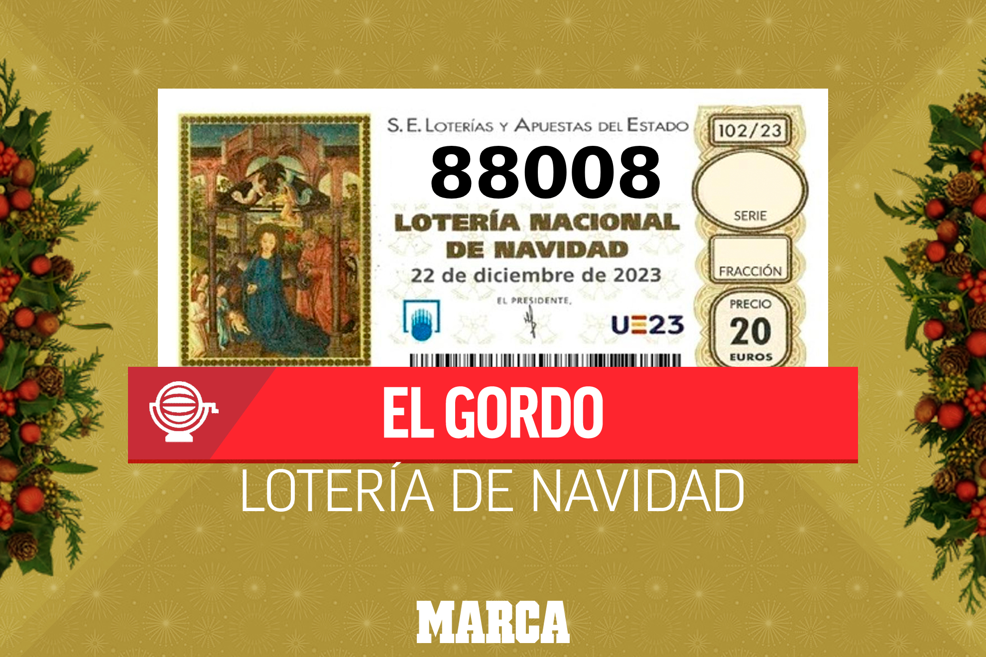 El Gordo  (88008) de Lotera de Navidad 2023 | Dnde ha tocado el primer premio y cundo cobrar