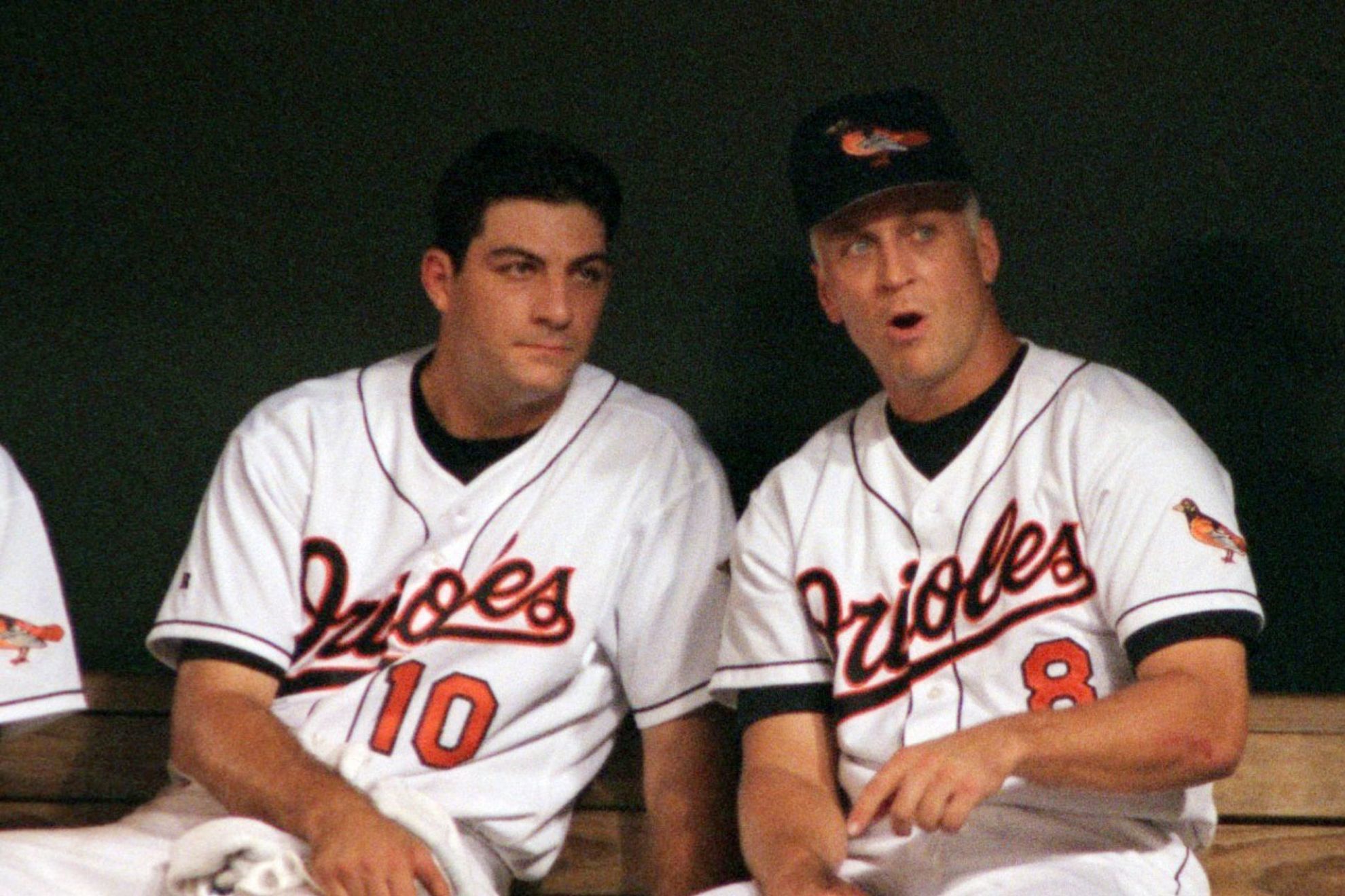 Ryan Minor (left) chats with Cal Ripken Jr. when both were members of the Baltimore Orioles MLB franchise.