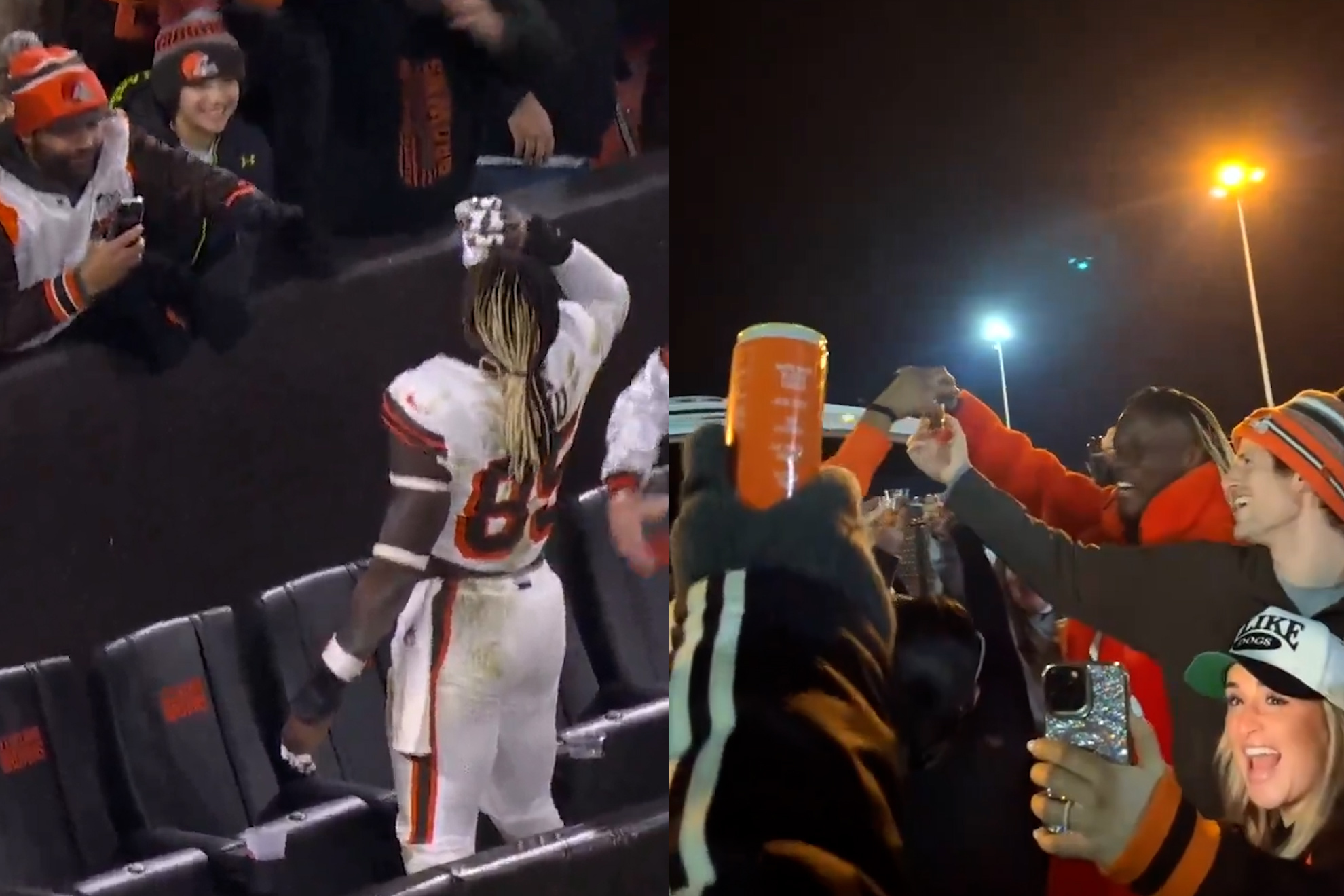 David Njoku toasts playoff berth with Cleveland fans after Jets win
