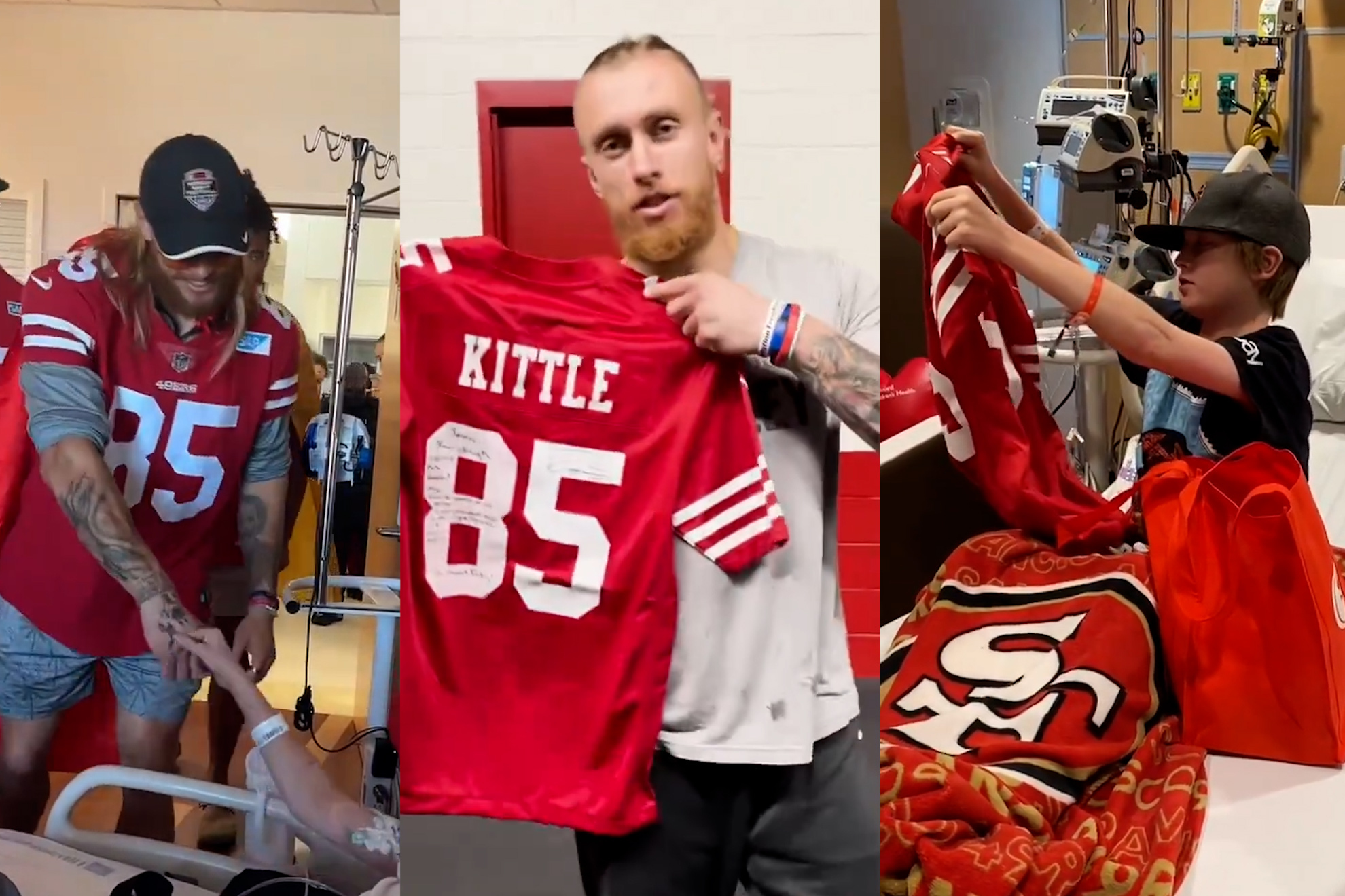 George Kittle, 49ers, shares a touching gesture with a child in the hospital