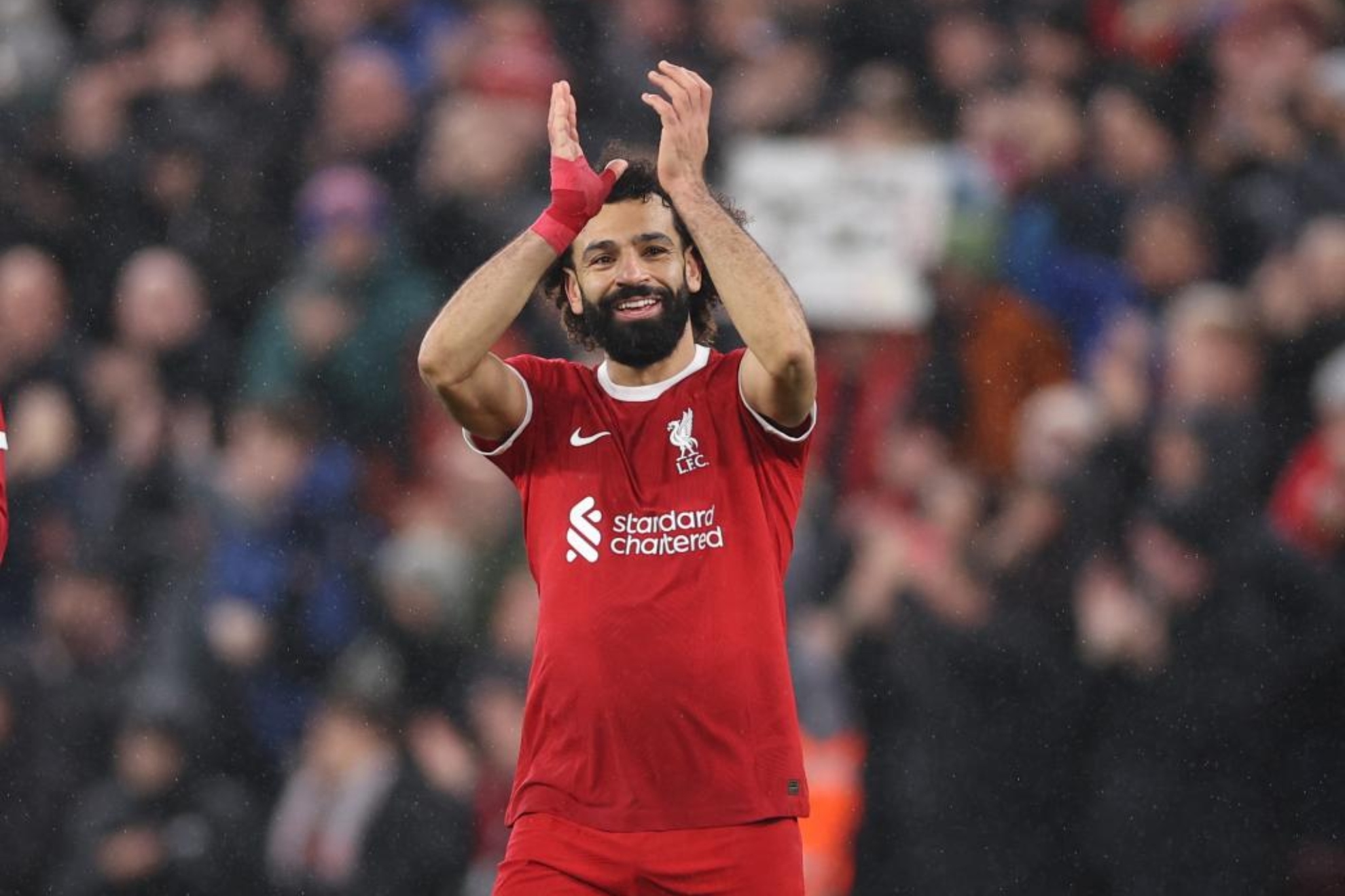 Salah celebra la victoria del Liverpool ante el Newcastle.