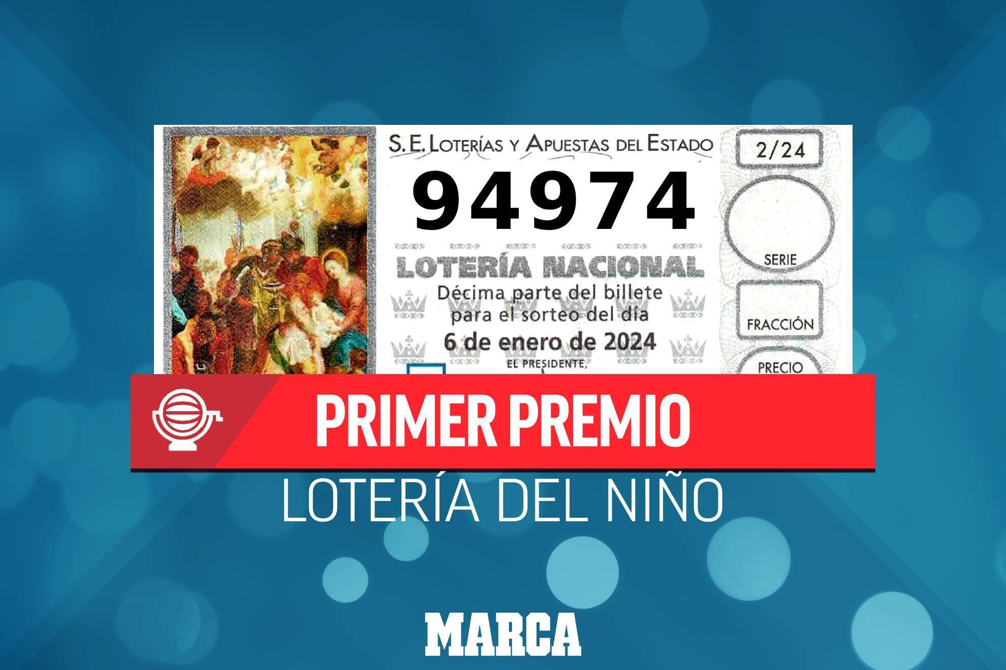94974, primer premio de la Lotera del Nio 2024 | Dnde ha tocado El Gordo?