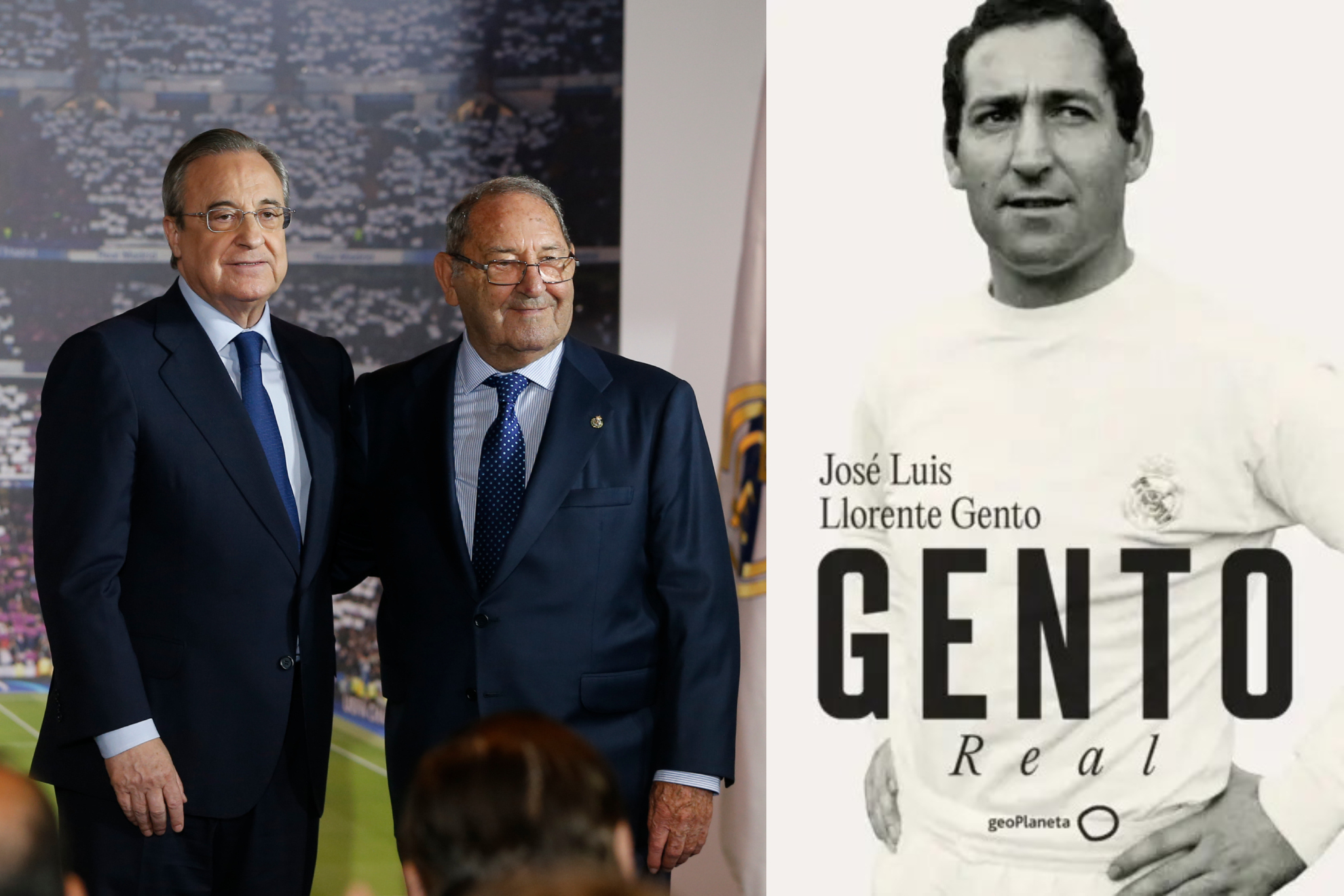 Florentino Prez y Paco Gento, en un imagen de archivo; a la derecha, la biografa del exjugador.