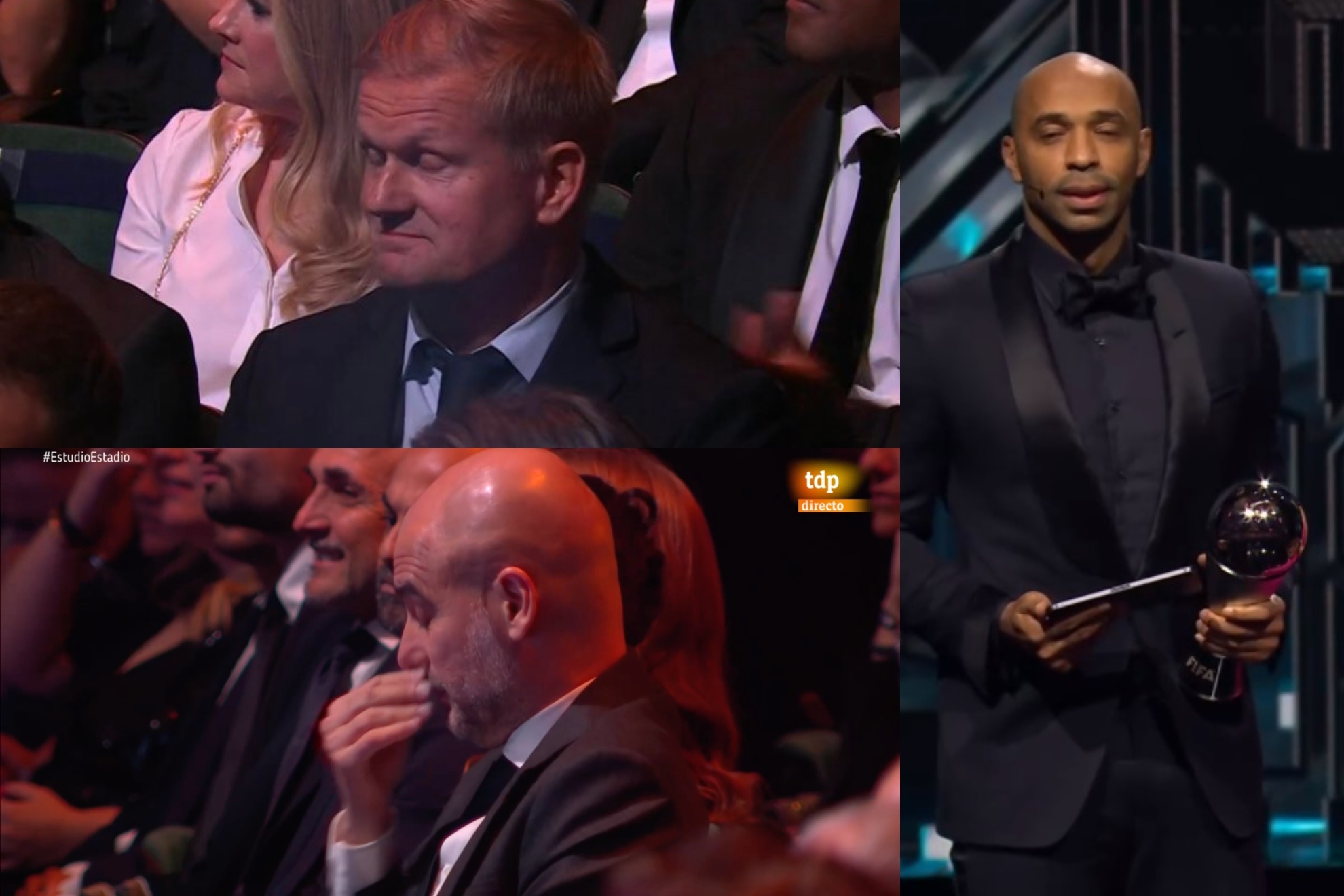 El momento de la entrega del The Best a Messi: las caras Alfie Haaland y Guardiola... y Henry quedándose el trofeo