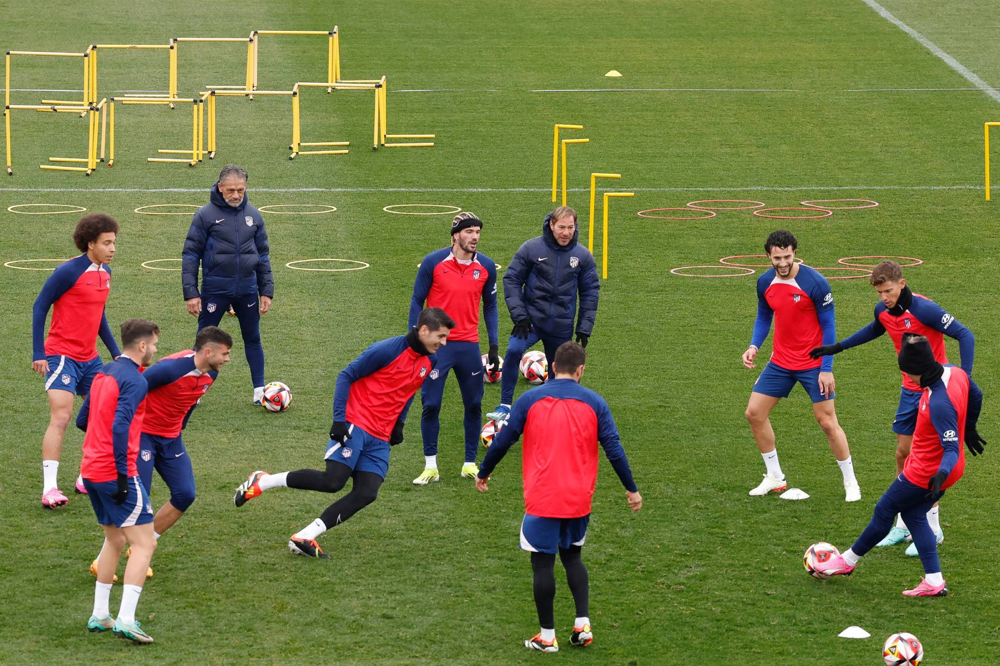 Los jugadores del Atlético, en un  entrenamiento.