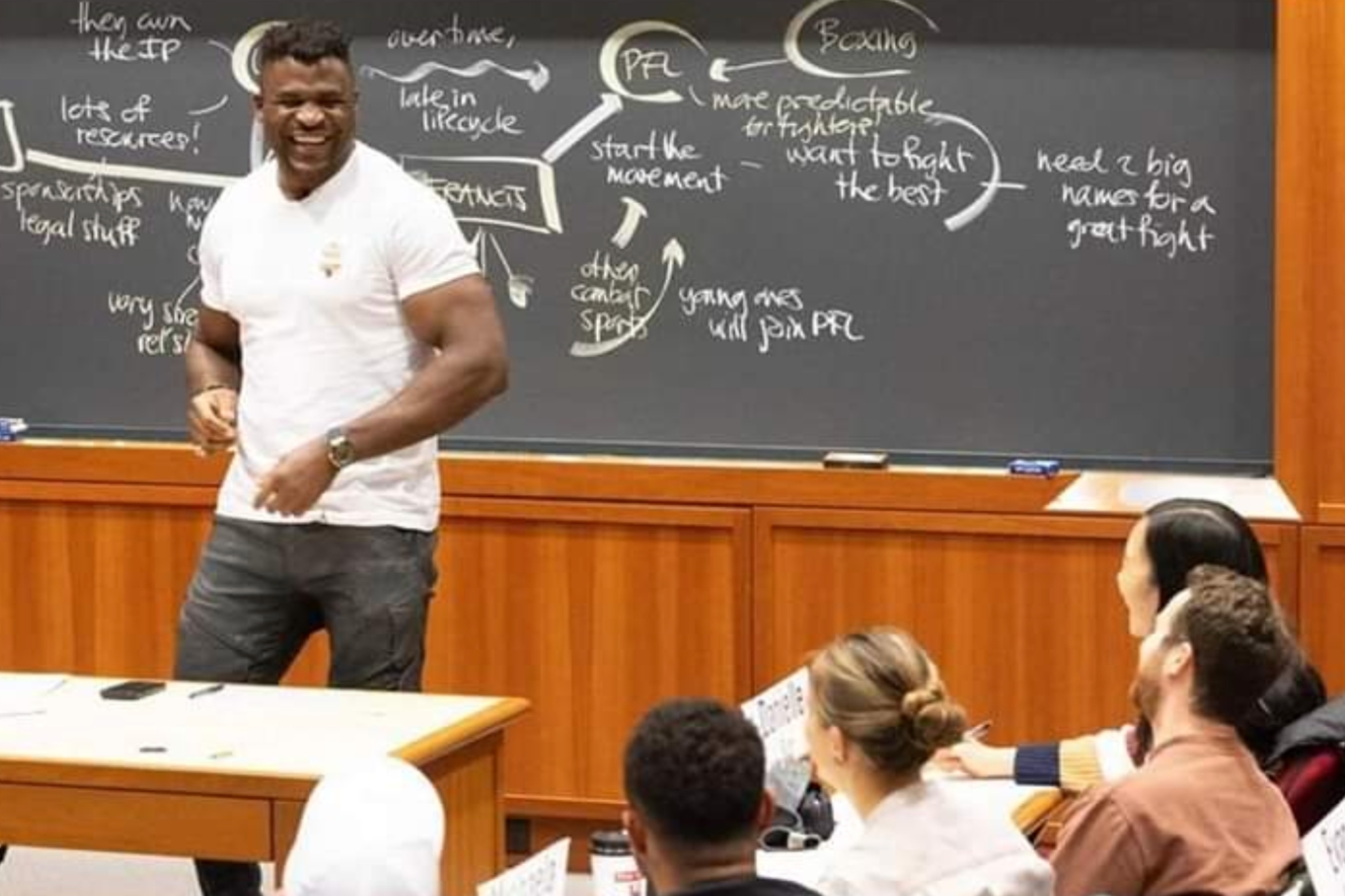 Francis Ngannou at a Harvard Business School lecture