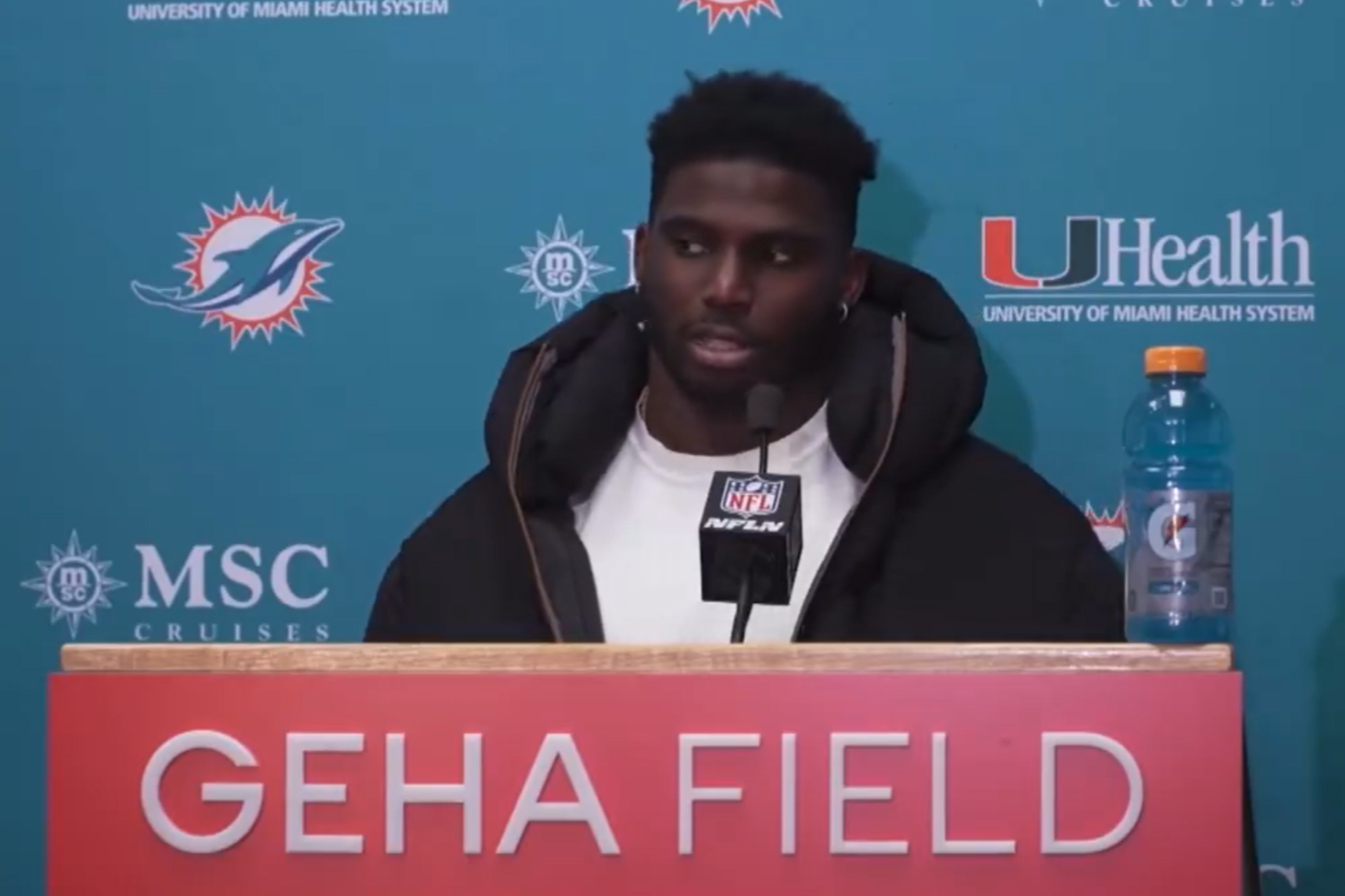 Hill speaks following Miamis loss to Kansas City.