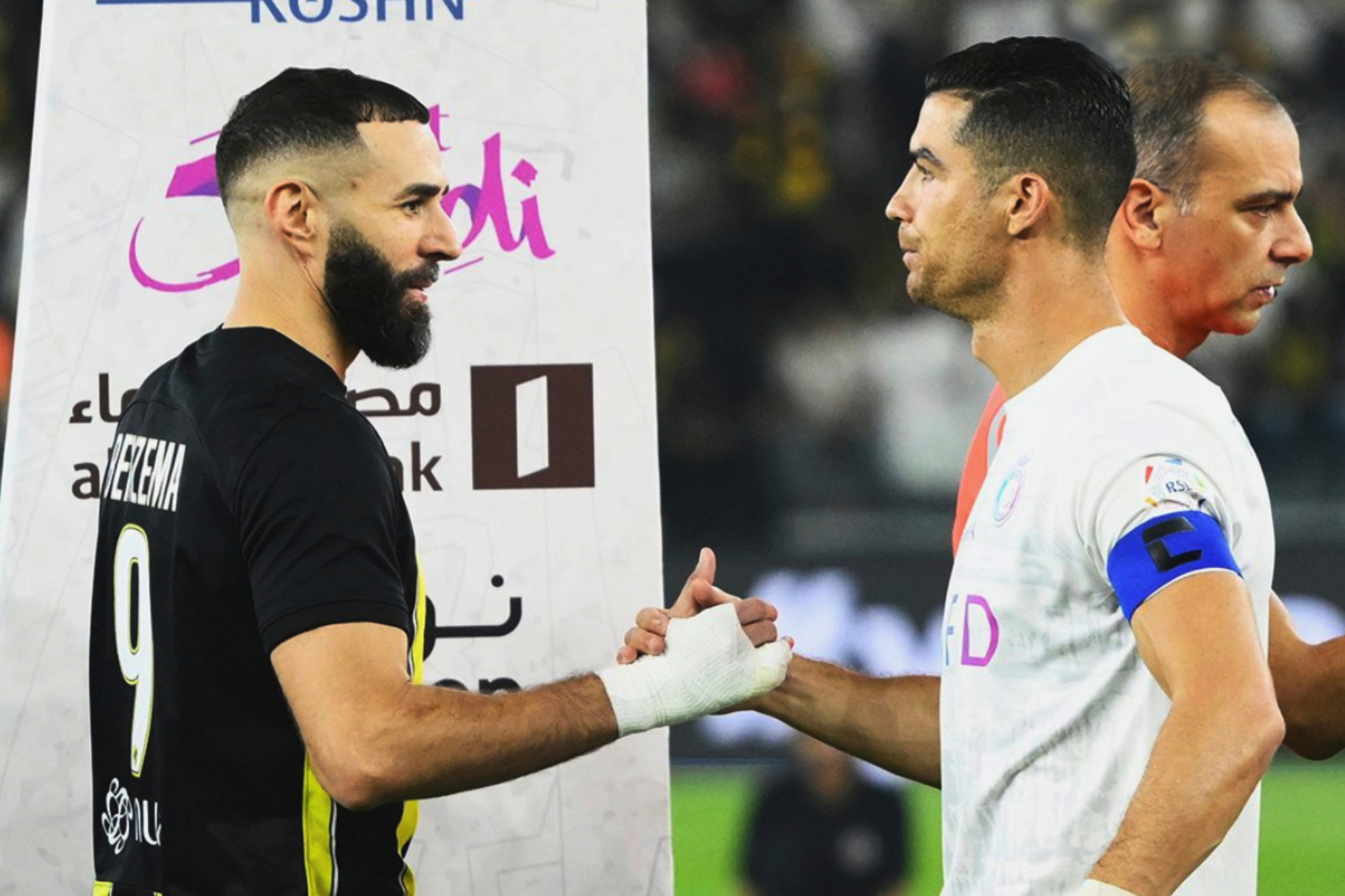 Benzema y Cristiano Ronaldo, en su duelo en Arabia.