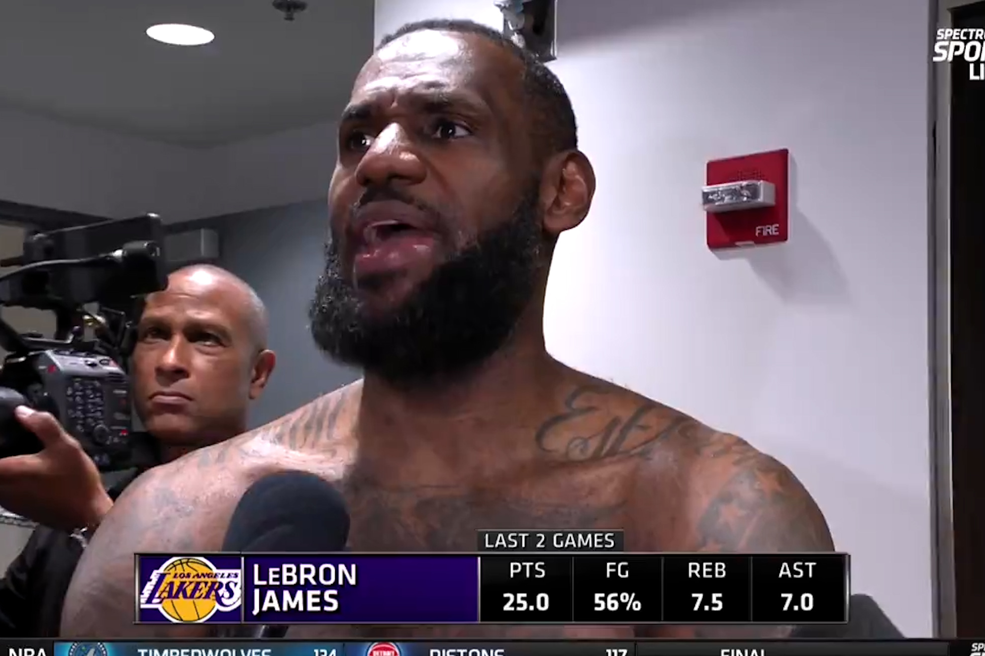 LeBron James reacts to Bronnys teammates bad plays during interview