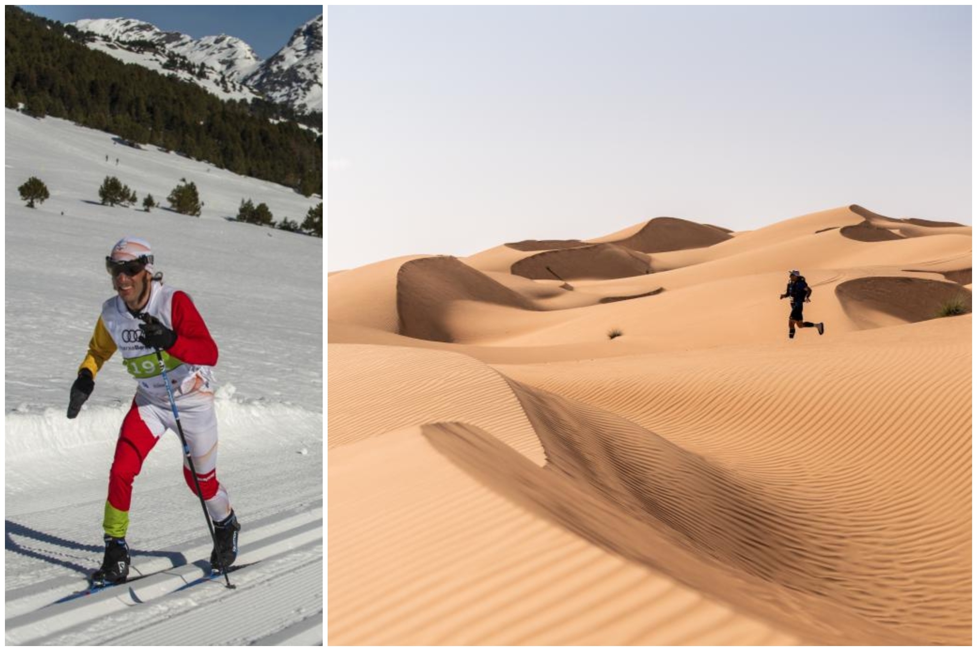 Pol Makuri Redolad, en la nieve, y Albert Jorquera, en el desierto.