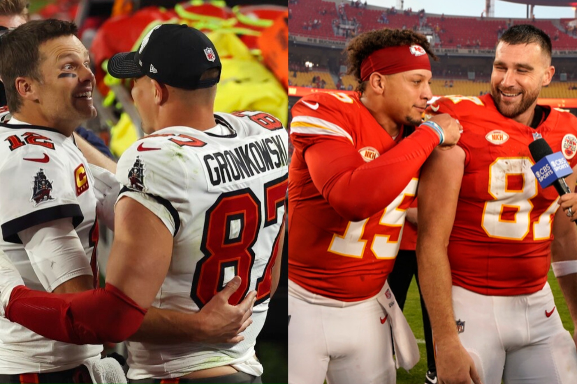 Mahomes and Kelce (left) passed Brady and Gronkowski.