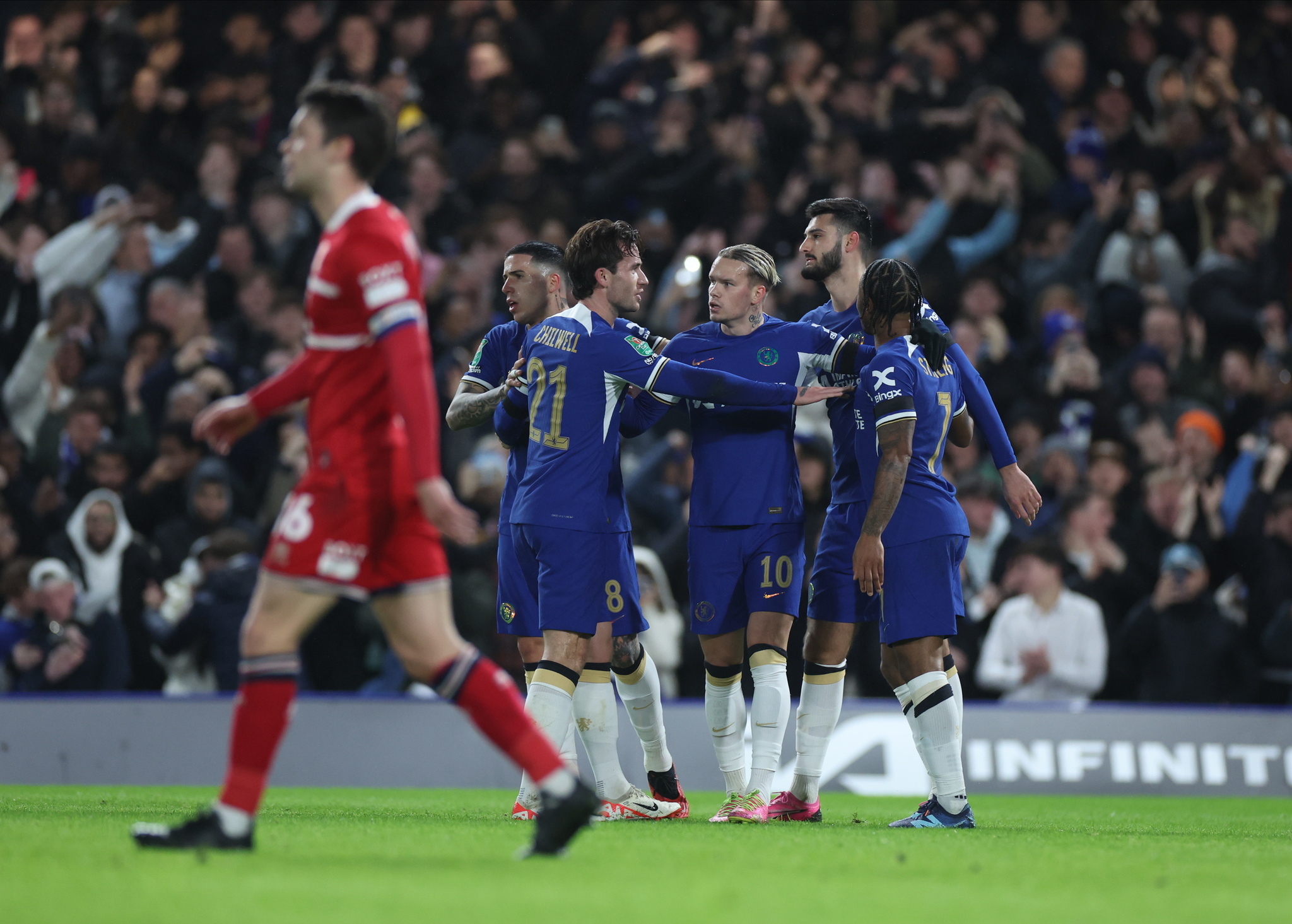 Chelsea celebrates scoring the opening goal