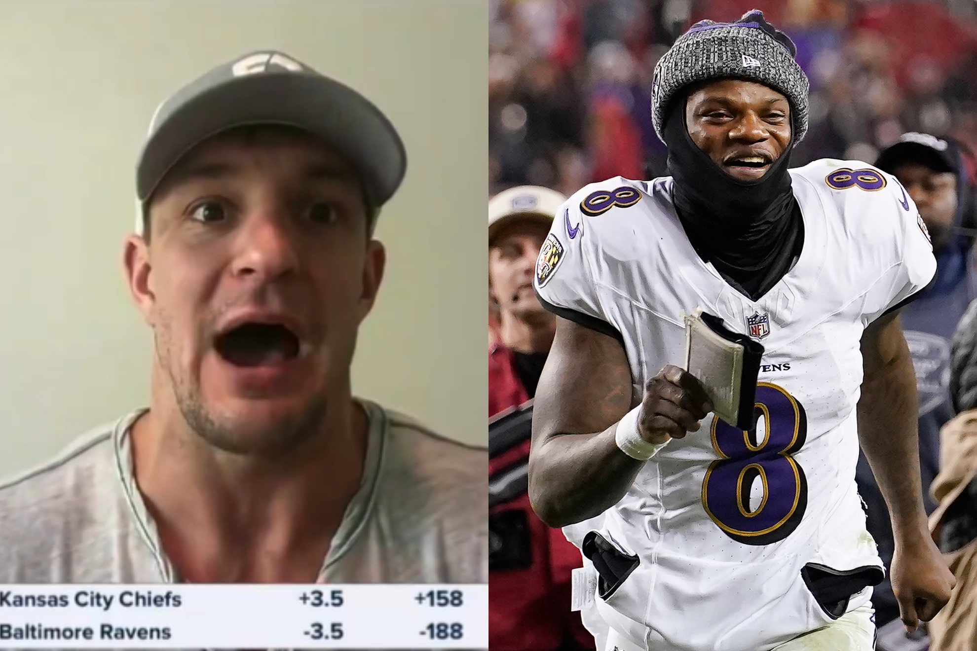 Gronkowski thinks Lamar Jackson and the Ravens will defeat Patrick Mahmoes and the Chiefs.
