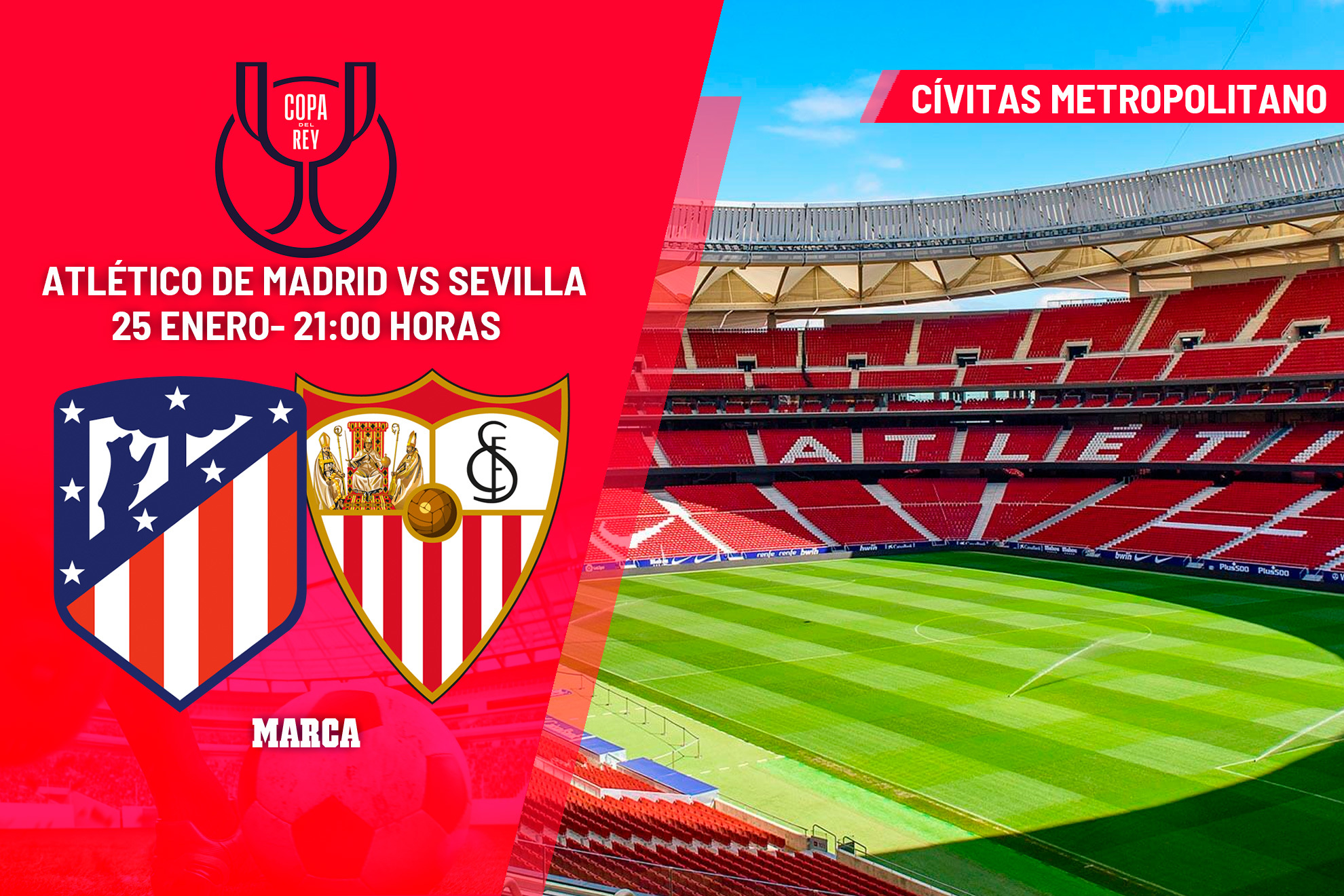 Atltico de Madrid - Sevilla: horario, dnde ver en TV y canal del partido de cuartos de Copa del Rey