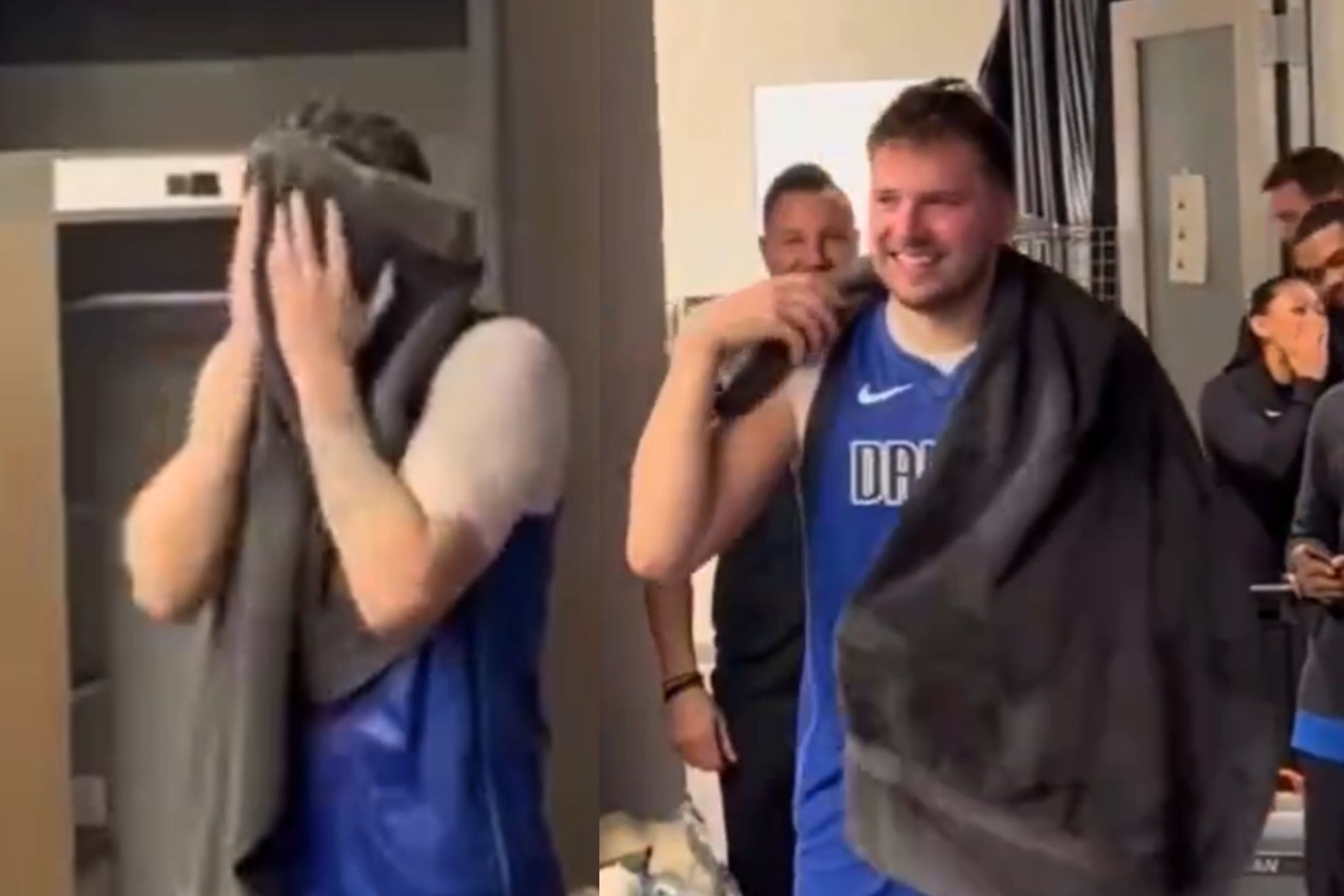 Luka Doncic reacts after his 73-point night at Atlantas State Farm Arena.