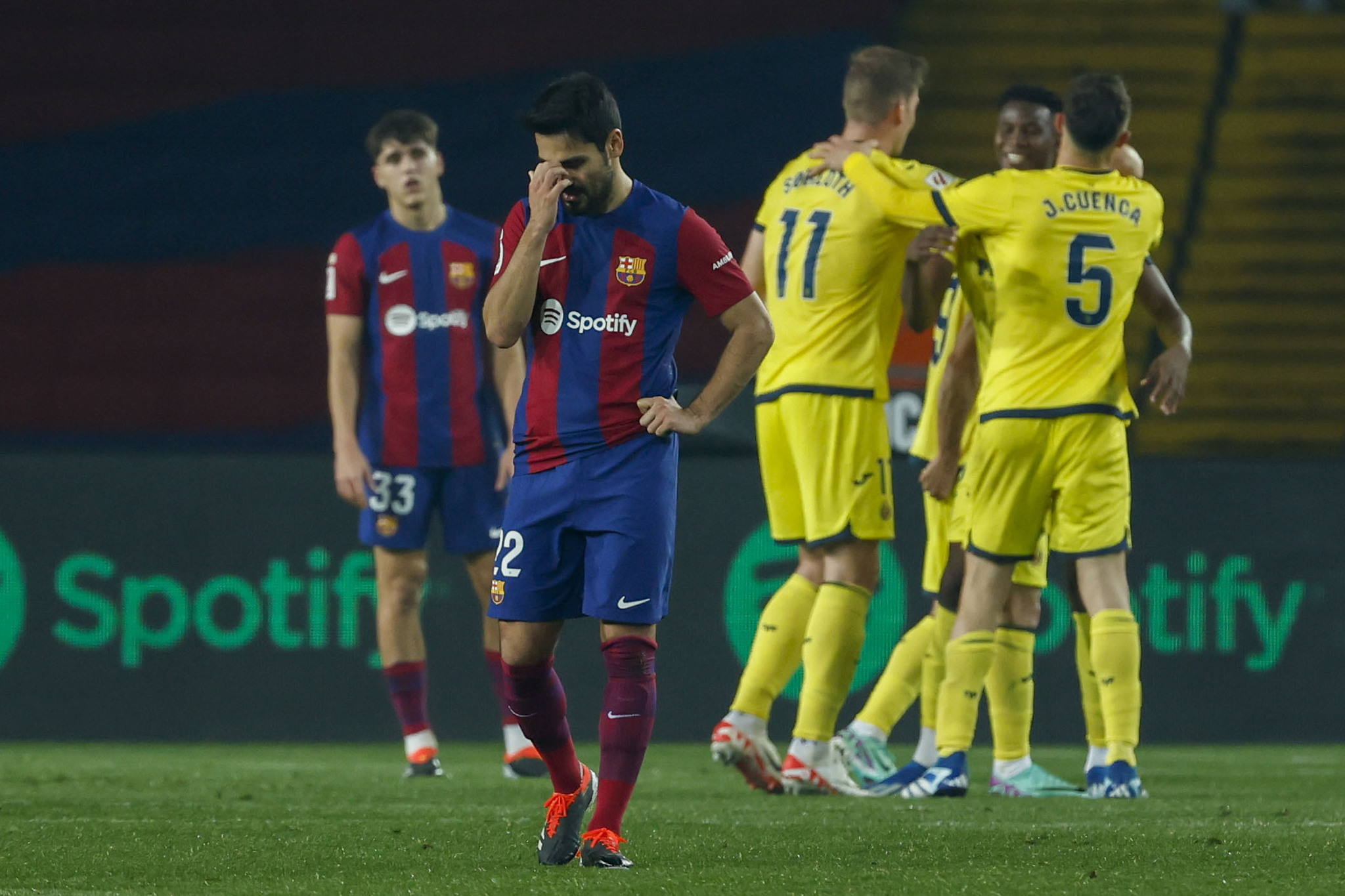 Ilkay Gundogan reacts after Villarreal's Jose Luis Morales scores the fifth