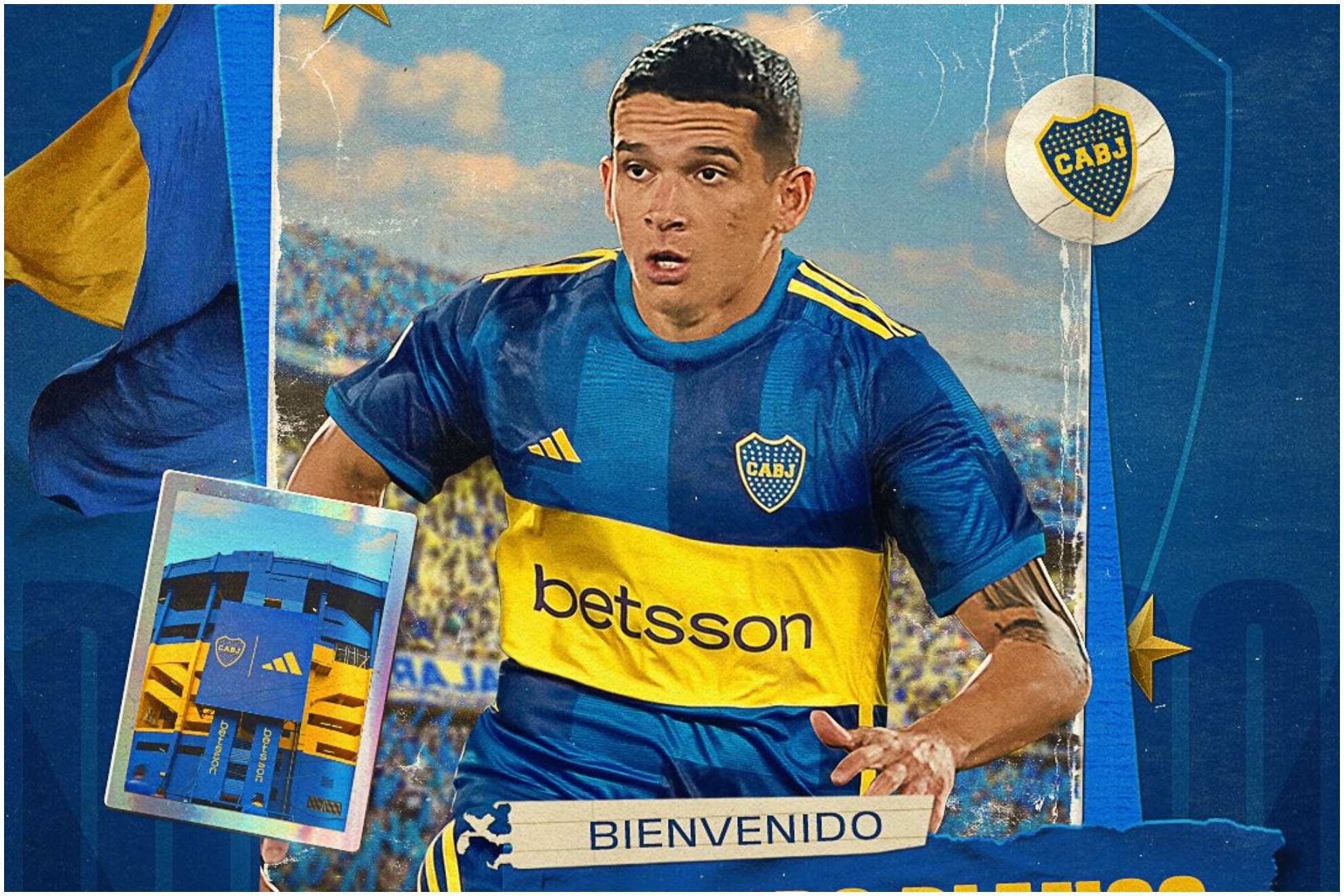 El montaje con el que Boca Juniors ha anunciado el fichaje de Lautaro Blanco.