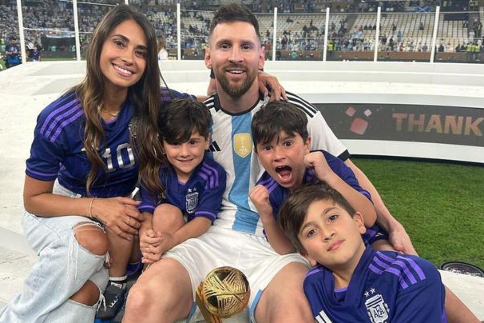 The Messi family after winning the World Cup