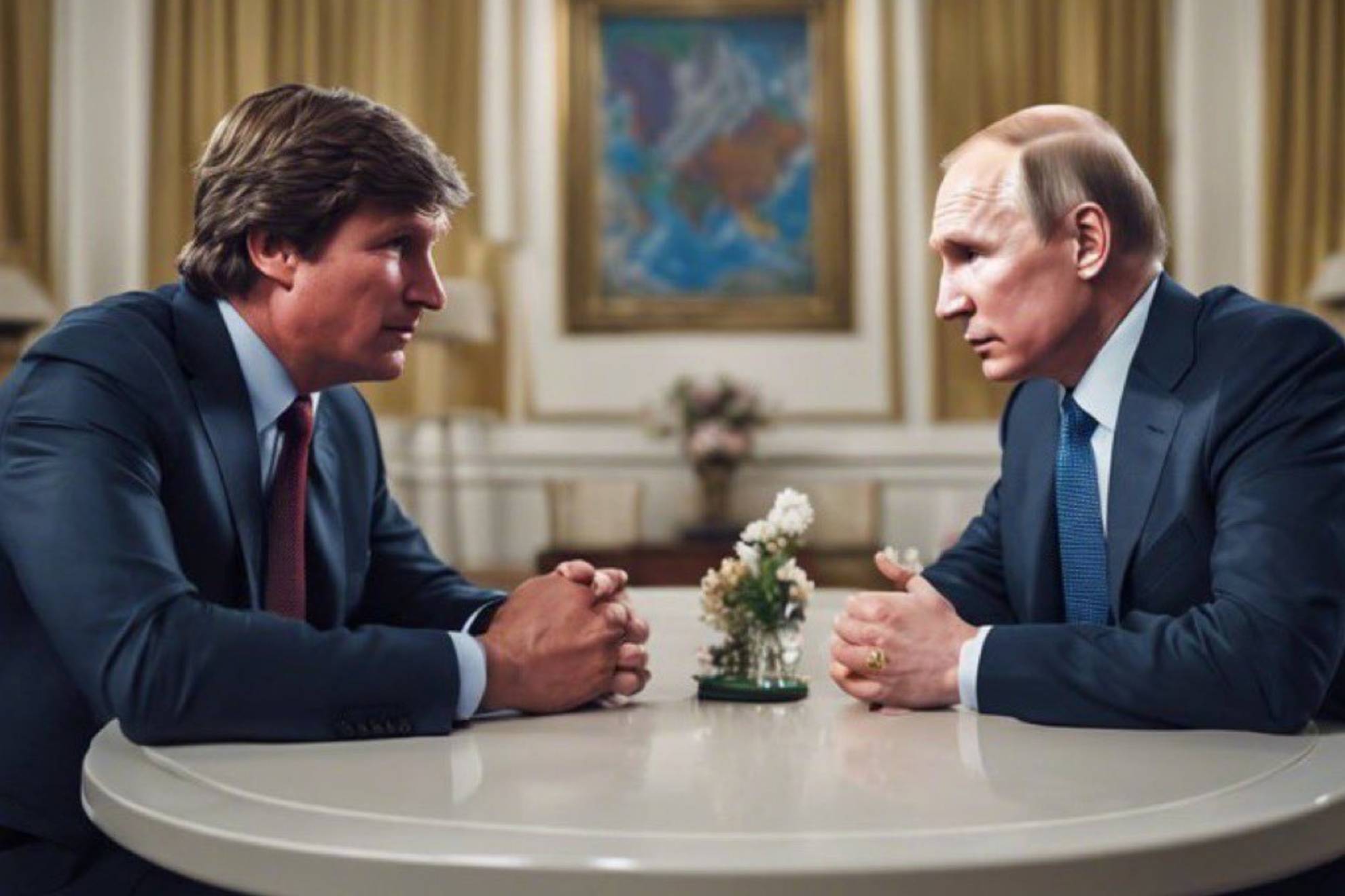 AI image of Tucker Carlson and Vladimir Putin