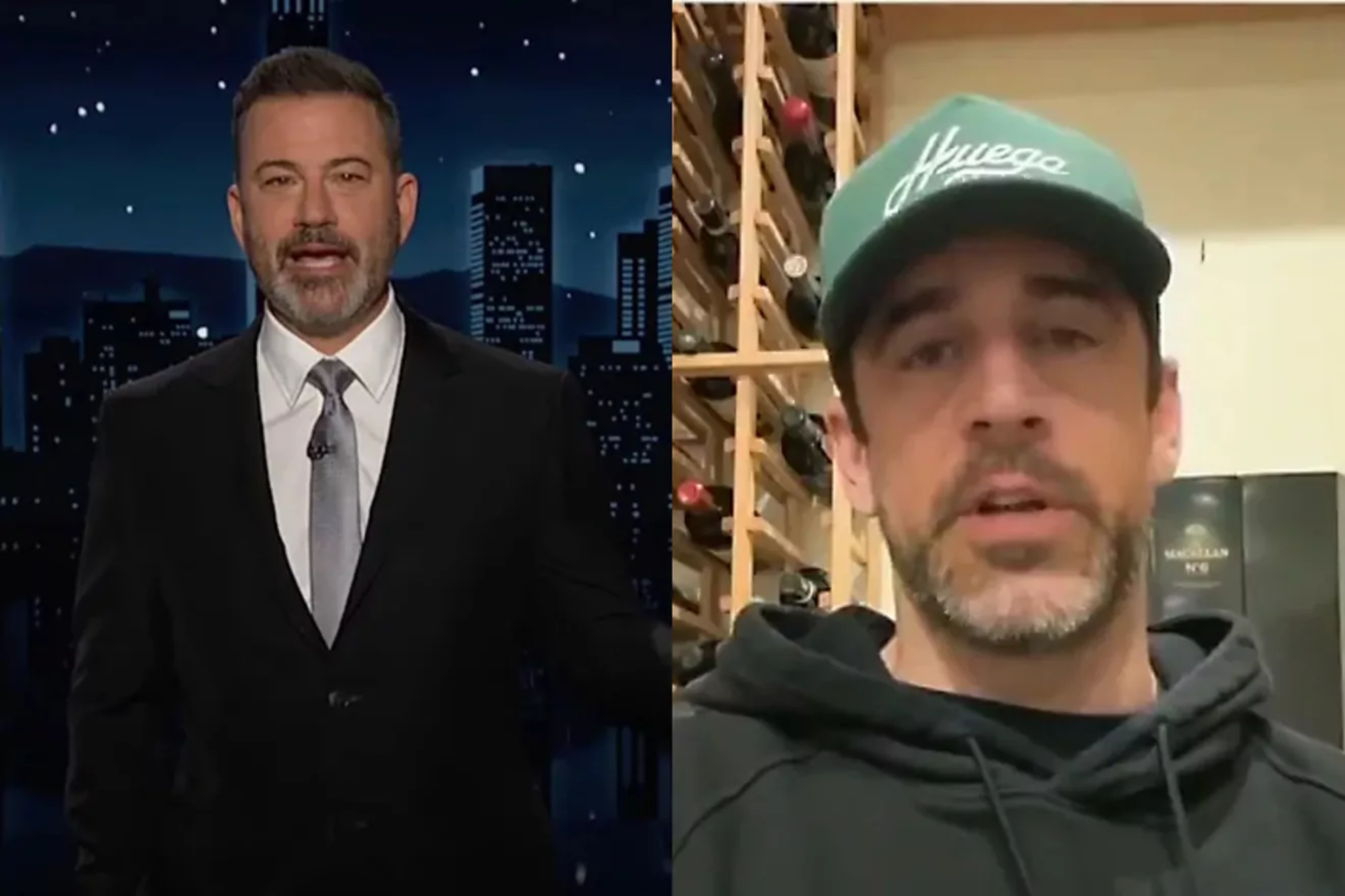 Mashup image of Jimmy Kimmel and Aaron Rodgers