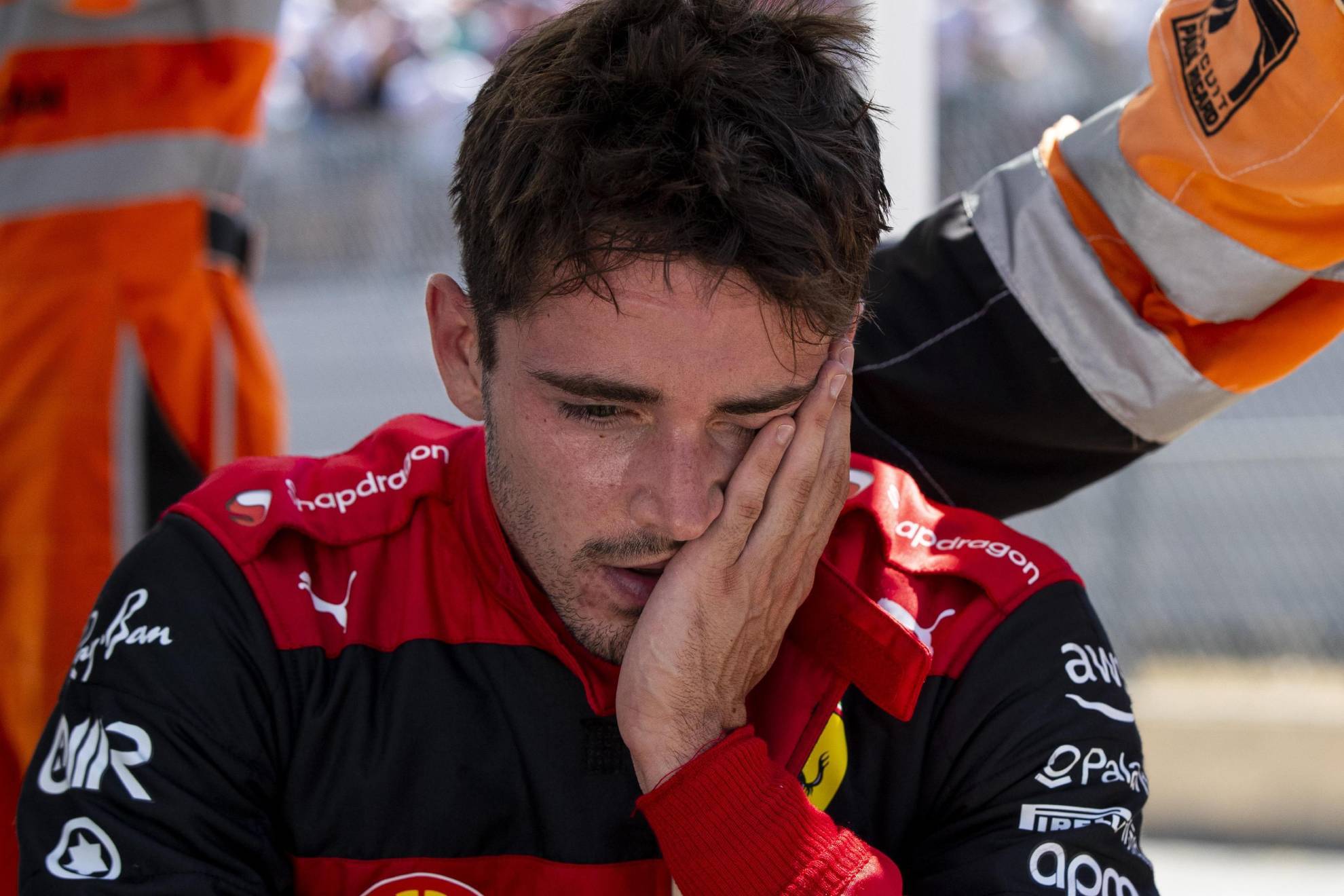 Leclerc, tras un abandono en un Gran Premio de 2023.