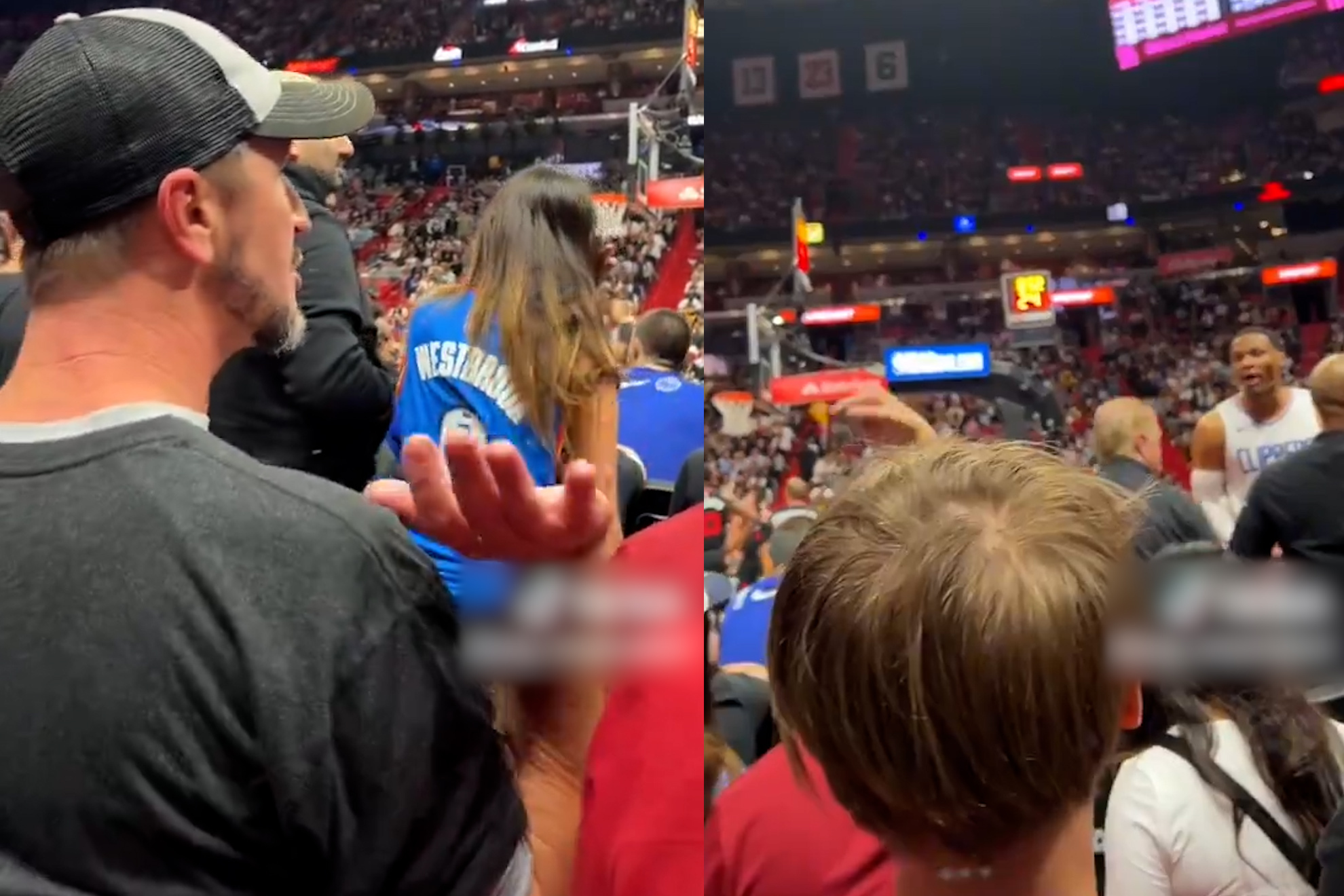 Clippers Russell Westbrook gets into heated argument with Miami Heat fan who is ejected from game