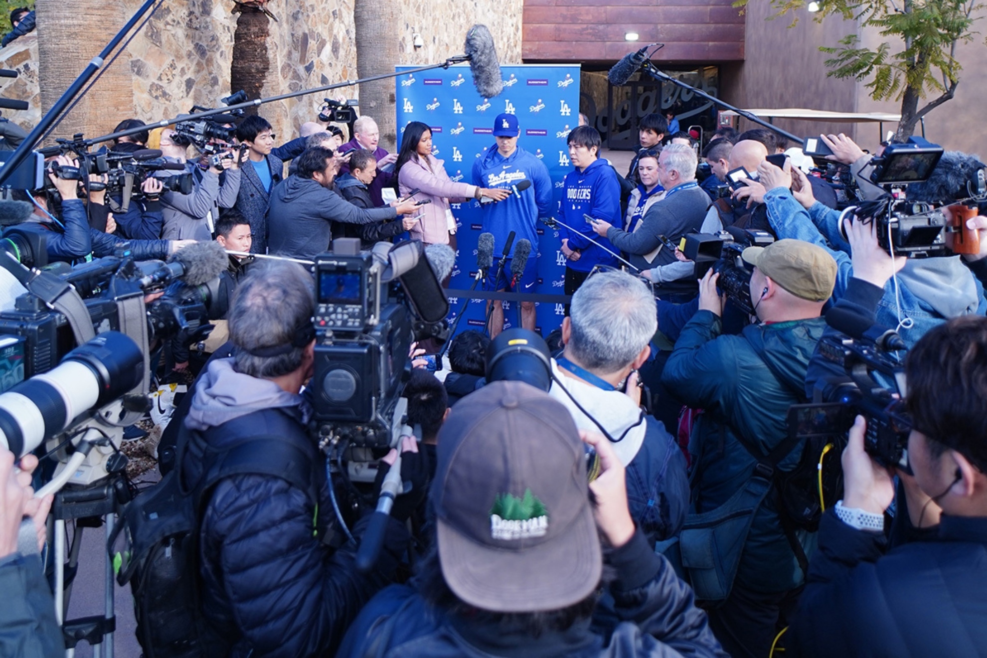 Shohei Ohtani media appearance on first day of the Dodgers spring training