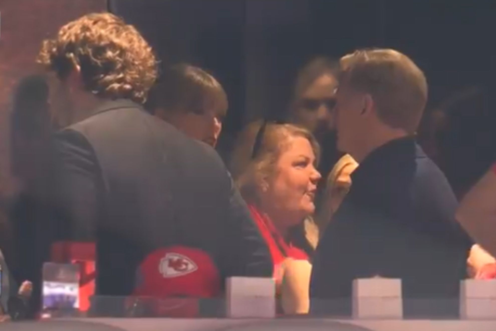 NFL commissioner Roger Goodell greets Taylor Swift at Super Bowl 58