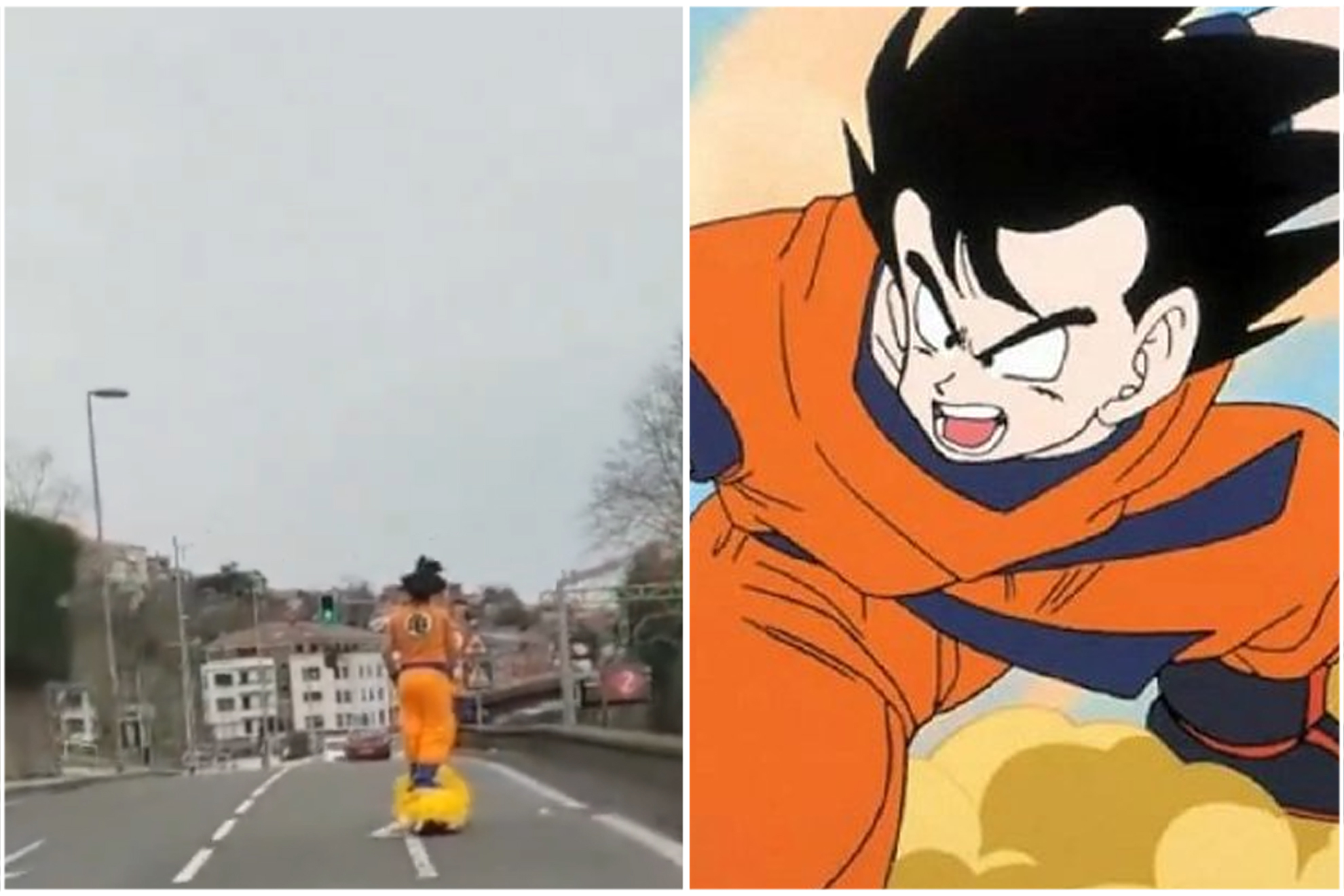 As es el viral clip de Goku paseando por Guipzcoa en patinete el... en su Nube Kinton