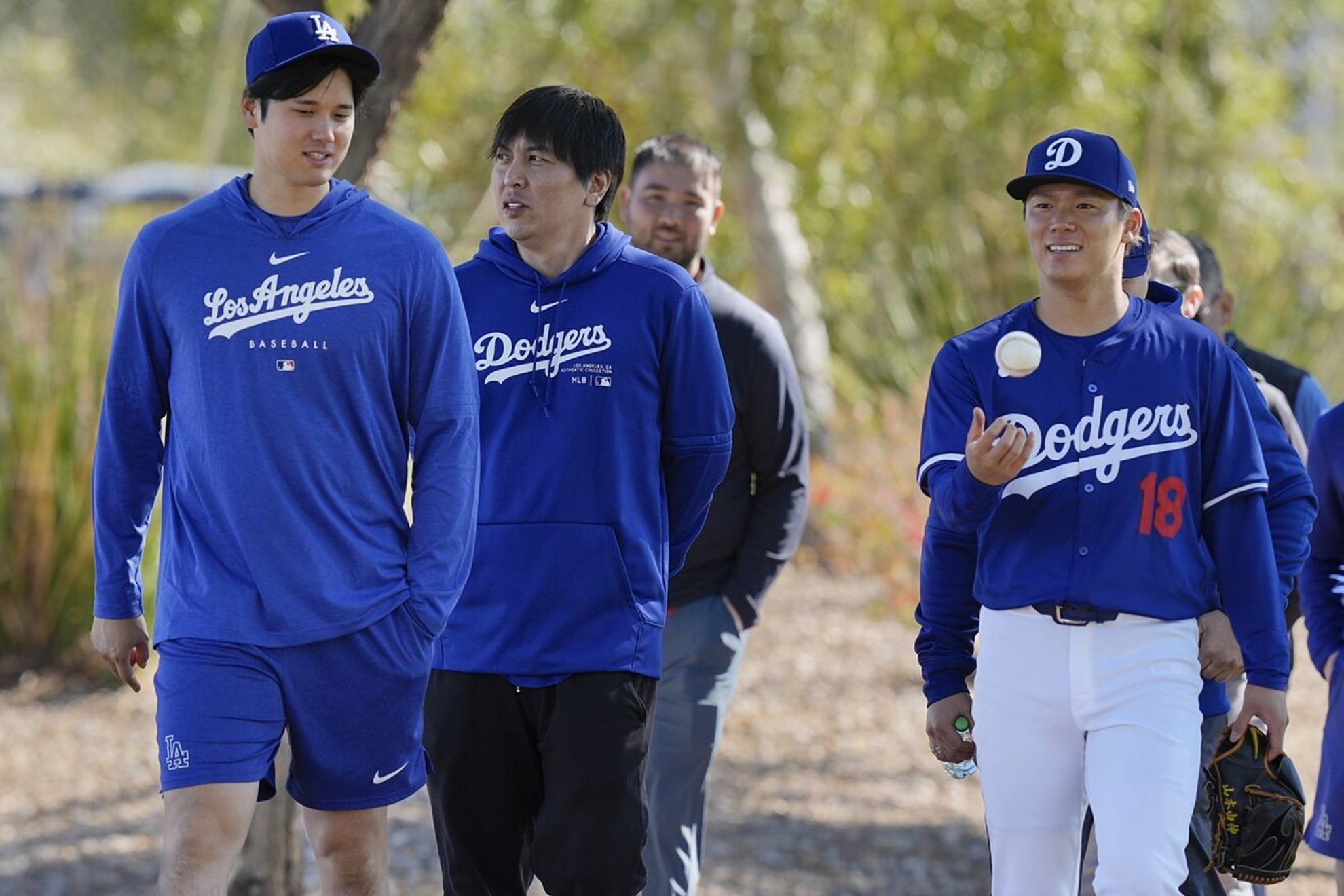 Shohei Ohtani and Yoshinobu Yamamoto at Dodgers spring training.