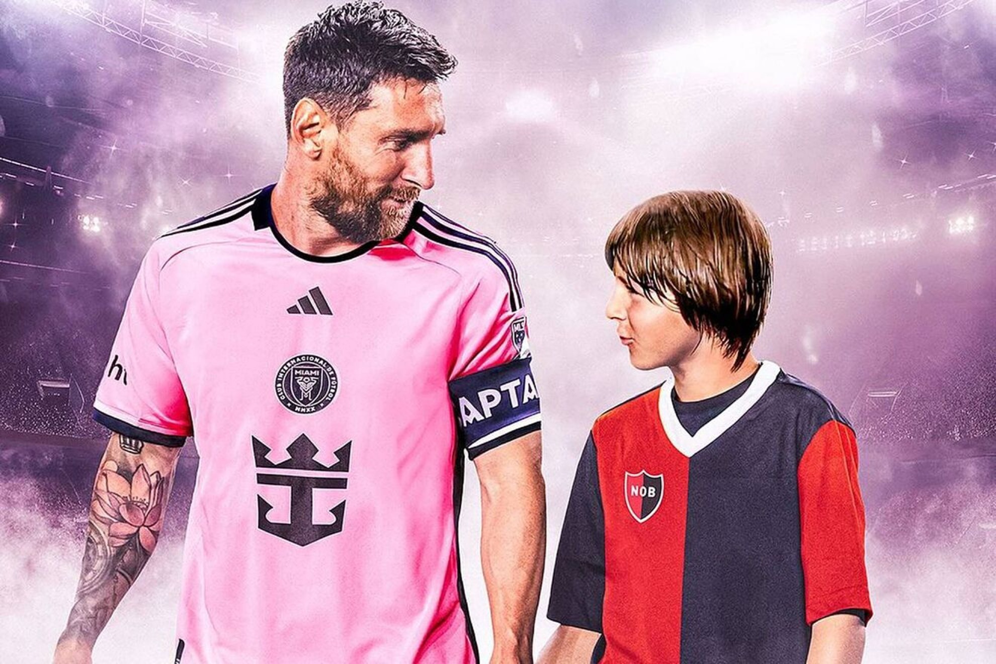 Montage between the current Lionel Messi and the Lionel Messi of Newells Old Boys