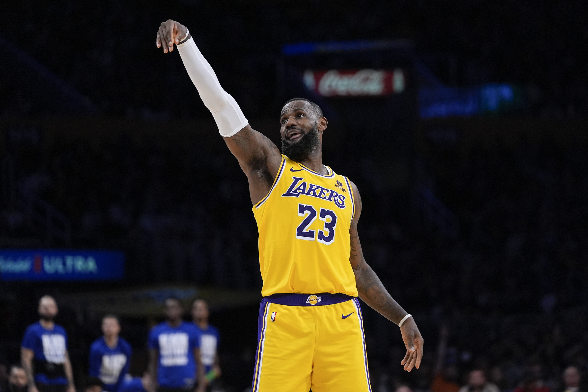 Los Angelese Lakers forward LeBron James watches a shot