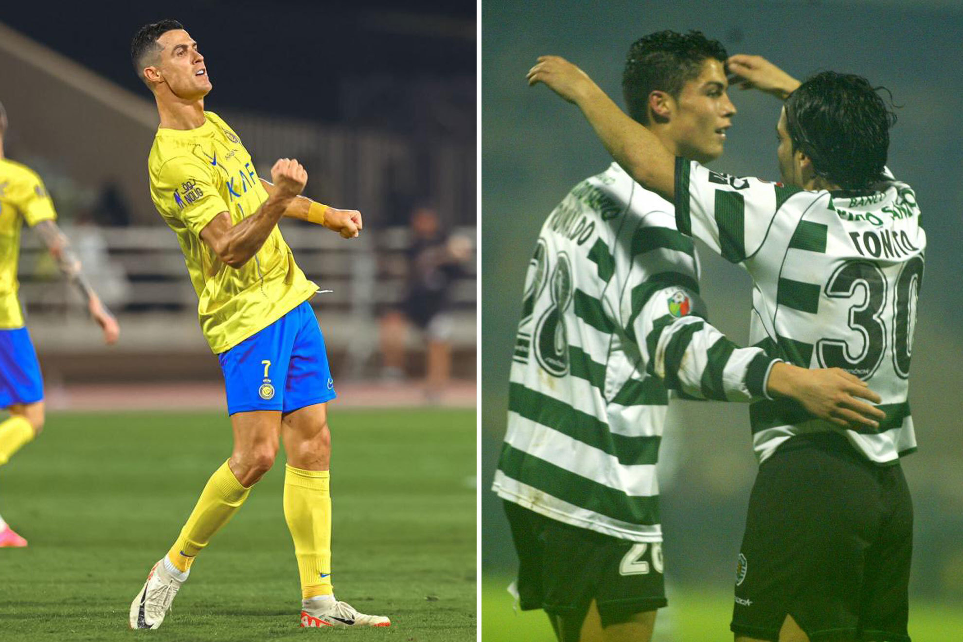 Cristiano Ronaldo con Al Nassr y con el Sporting CP.