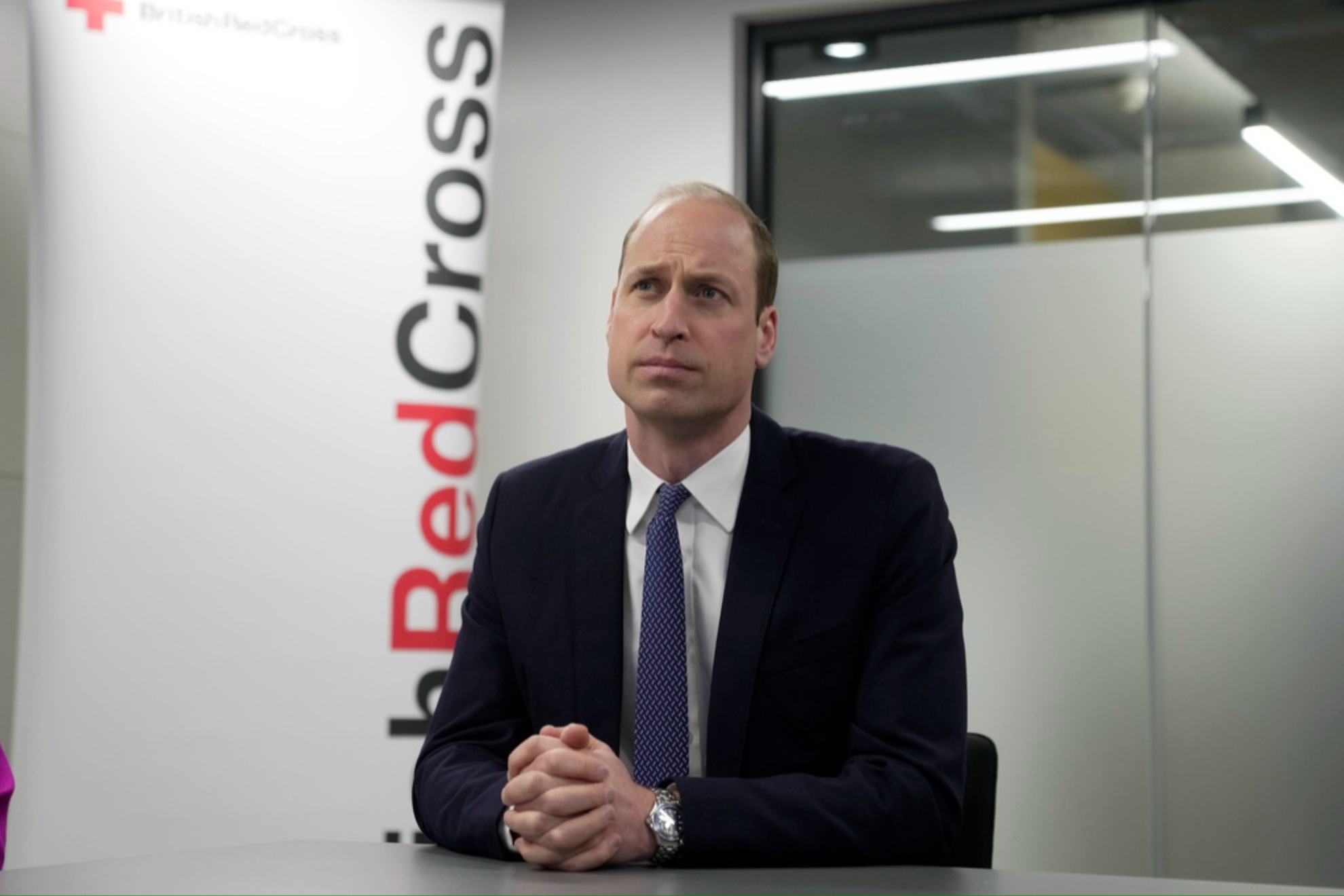 Prince William on a visit to the British Red Cross barracks in London.
