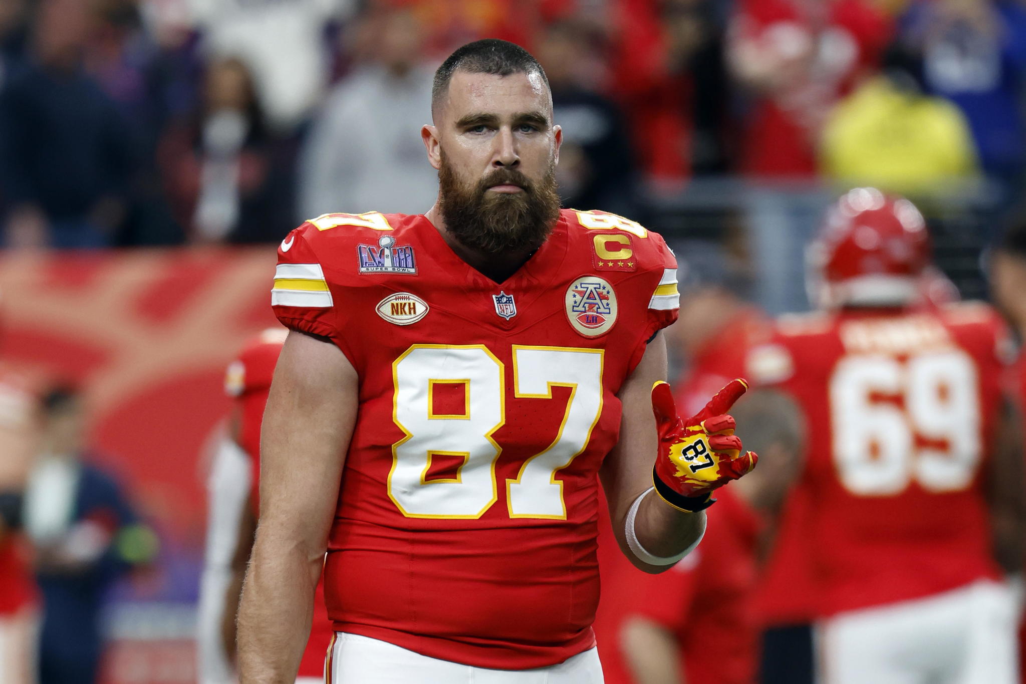 Kansas City Chiefs tight end Travis Kelce during warm-up