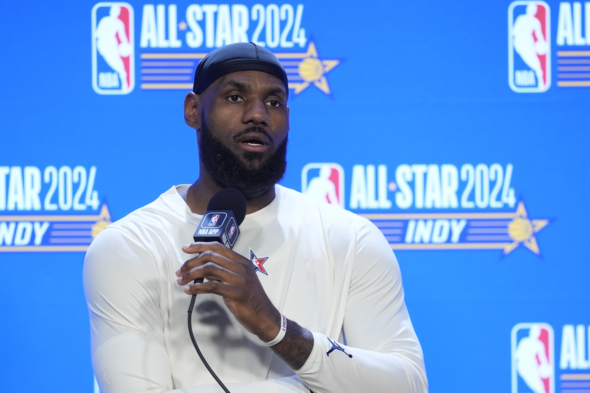 Los Angeles Lakers LeBron James speaks during a news conference