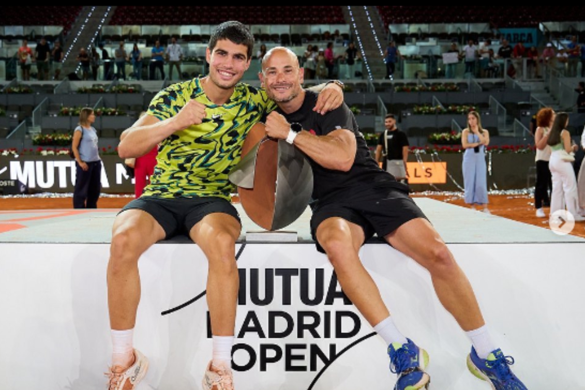 Alcaraz y Alberto Lledó, tras el titulo en la última edición del Mutua Madrid Open