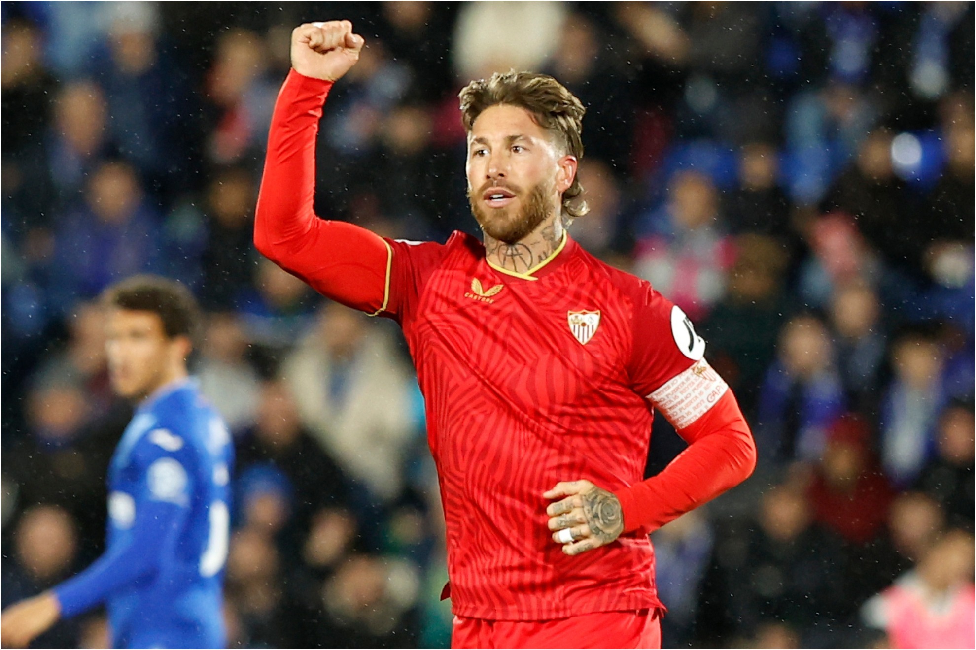 Sergio Ramos celebra un gol al Getafe con el Sevilla.