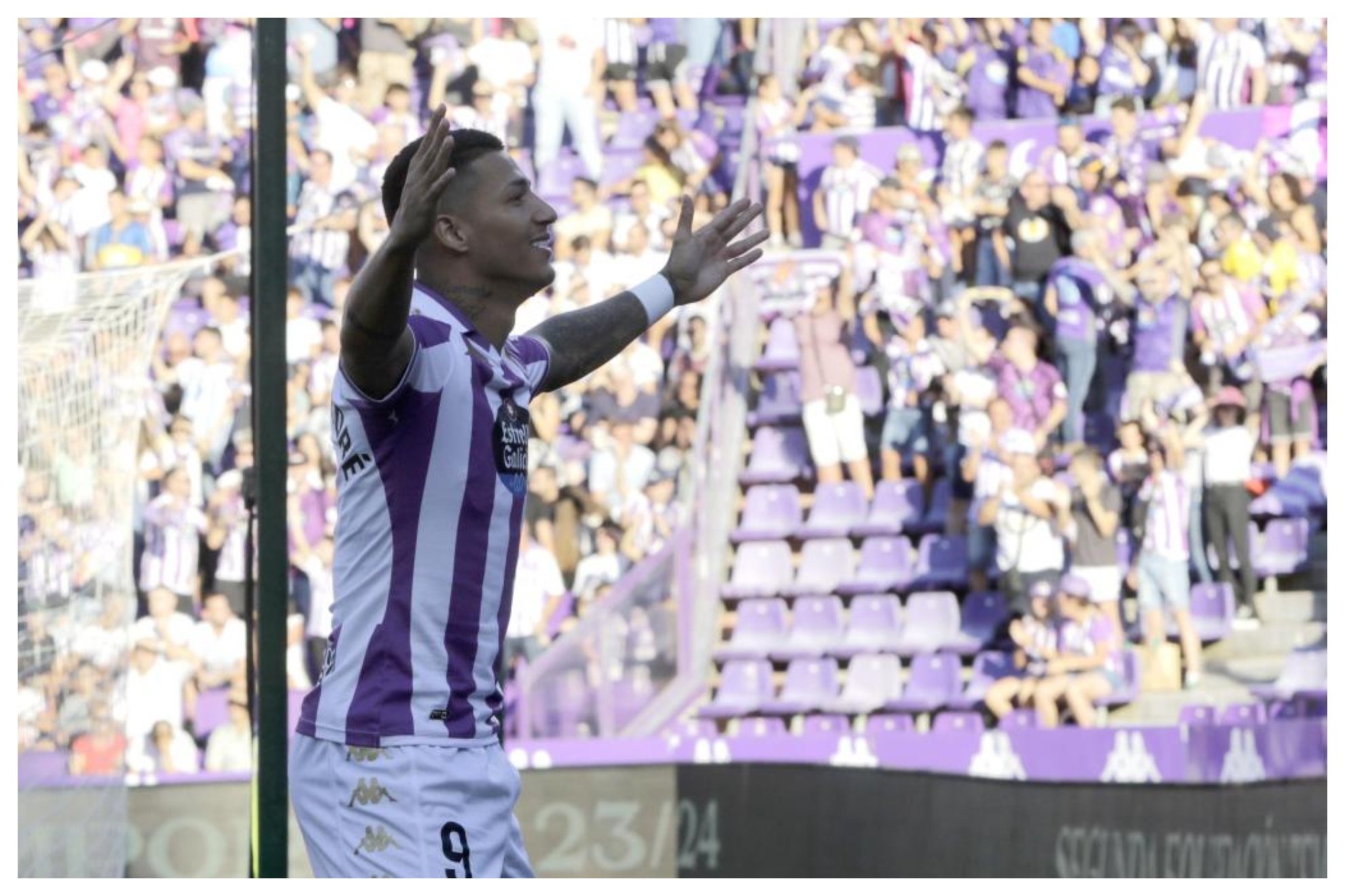 Marcos Andrés celebra su gol al Burgos esta temporada en Zorrilla