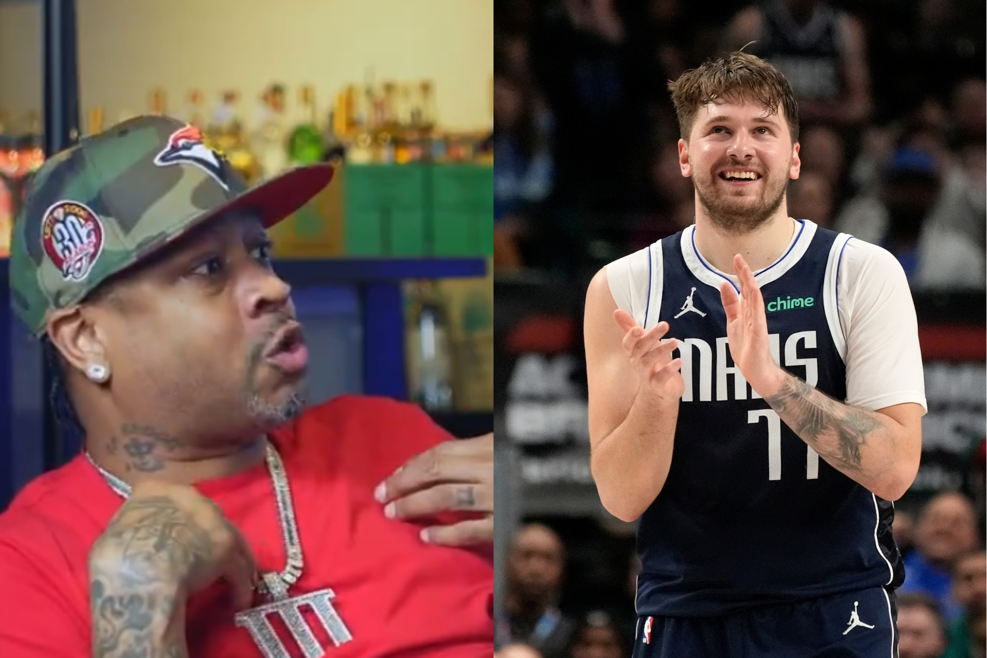 Iverson (left) spoke glowingly of Doncic (right).